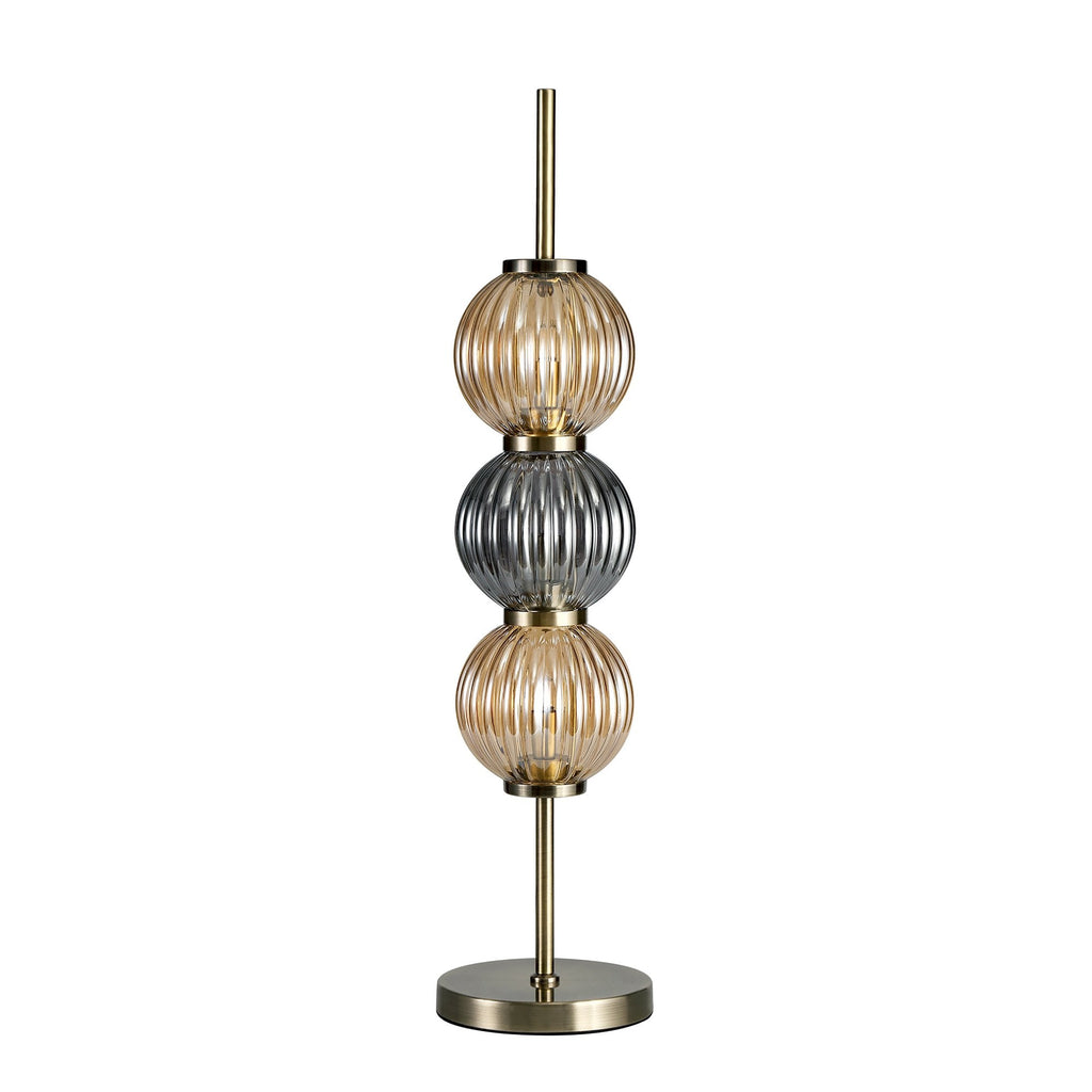 NL74469 Farro Table Lamp Antique Brass/Smoked & Amber Glass