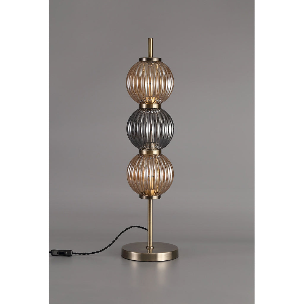 NL74469 Farro Table Lamp Antique Brass/Smoked & Amber Glass