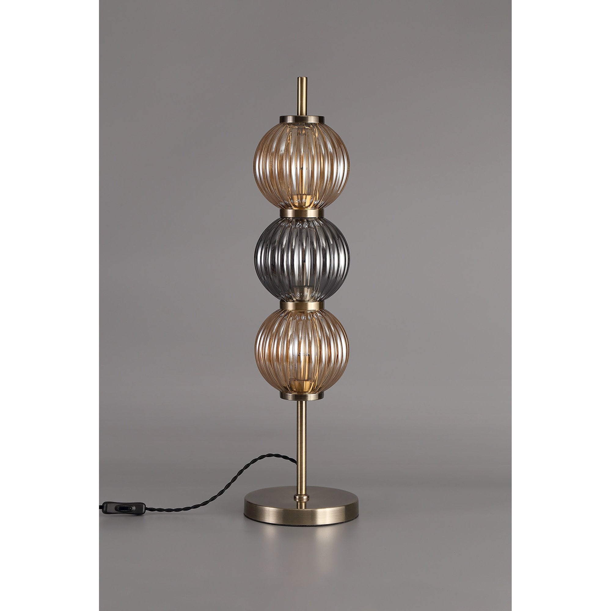 NL74469 Farro Table Lamp Antique Brass/Smoked & Amber Glass