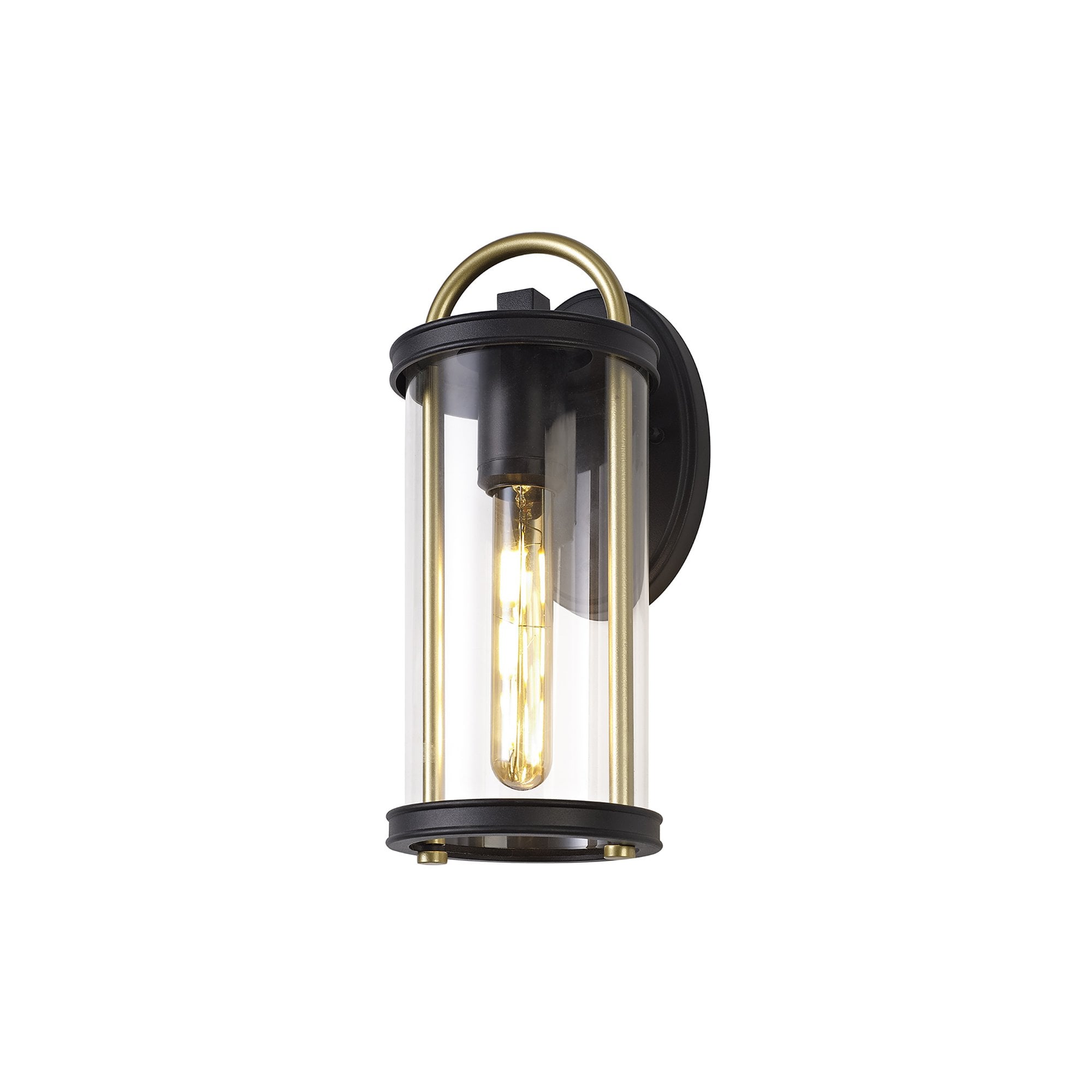 NL75829 Gast Outdoor Small Wall Lamp 1 Light Black & Gold/Clear Glass