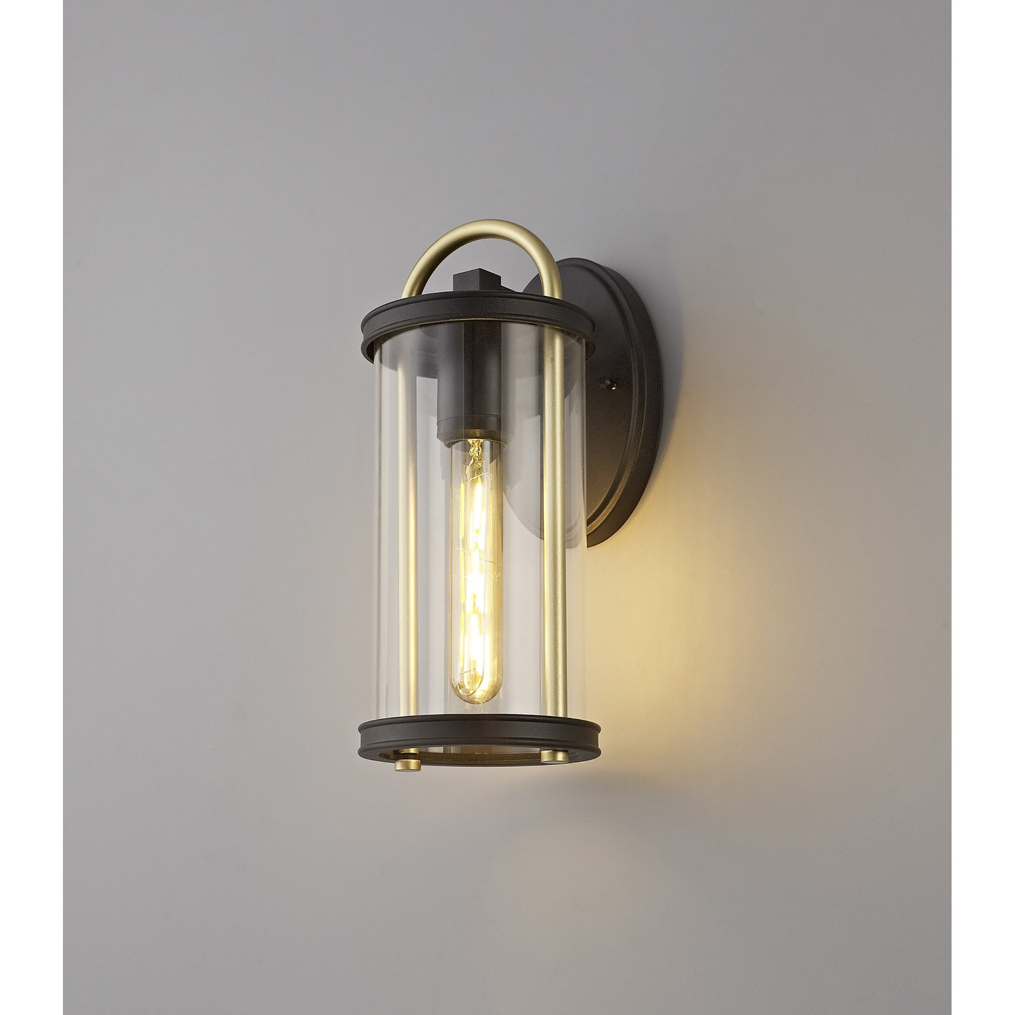 NL75829 Gast Outdoor Small Wall Lamp 1 Light Black & Gold/Clear Glass