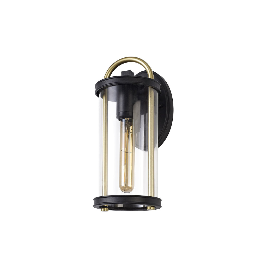 NL75829 Gast Outdoor Small Wall Lamp 1 Light Black & Gold/Clear Glass