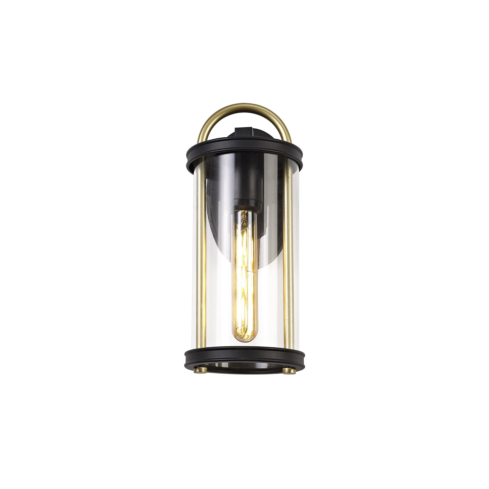 NL75829 Gast Outdoor Small Wall Lamp 1 Light Black & Gold/Clear Glass