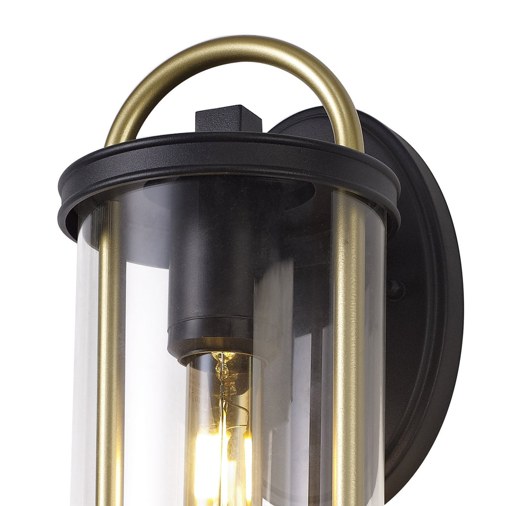NL75829 Gast Outdoor Small Wall Lamp 1 Light Black & Gold/Clear Glass