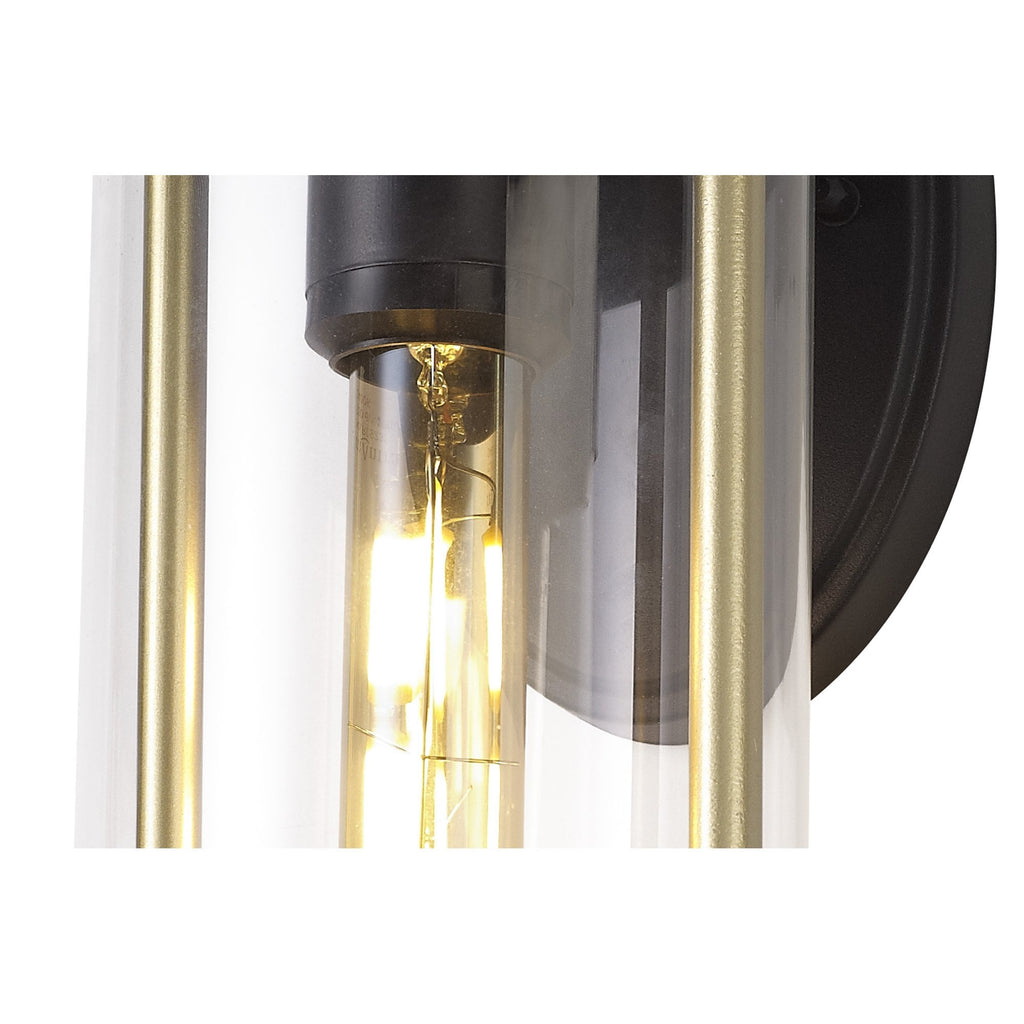 NL75829 Gast Outdoor Small Wall Lamp 1 Light Black & Gold/Clear Glass