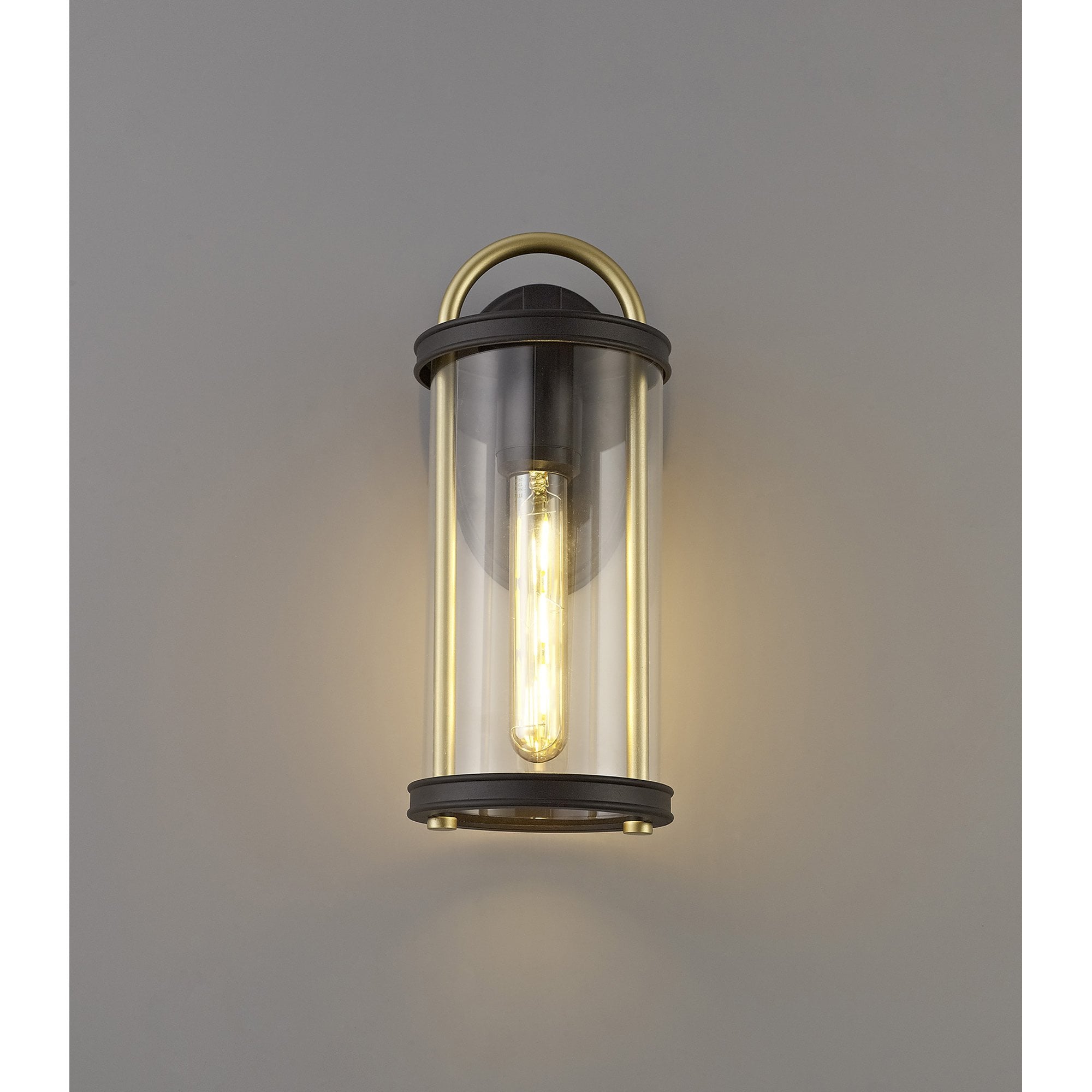 NL75829 Gast Outdoor Small Wall Lamp 1 Light Black & Gold/Clear Glass