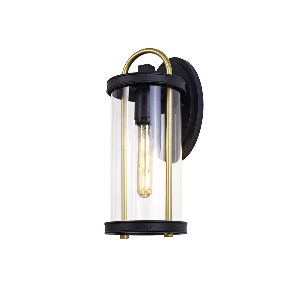 NL75839 Gast Outdoor Large Wall Lamp 1 Light Black & Gold/Clear Glass
