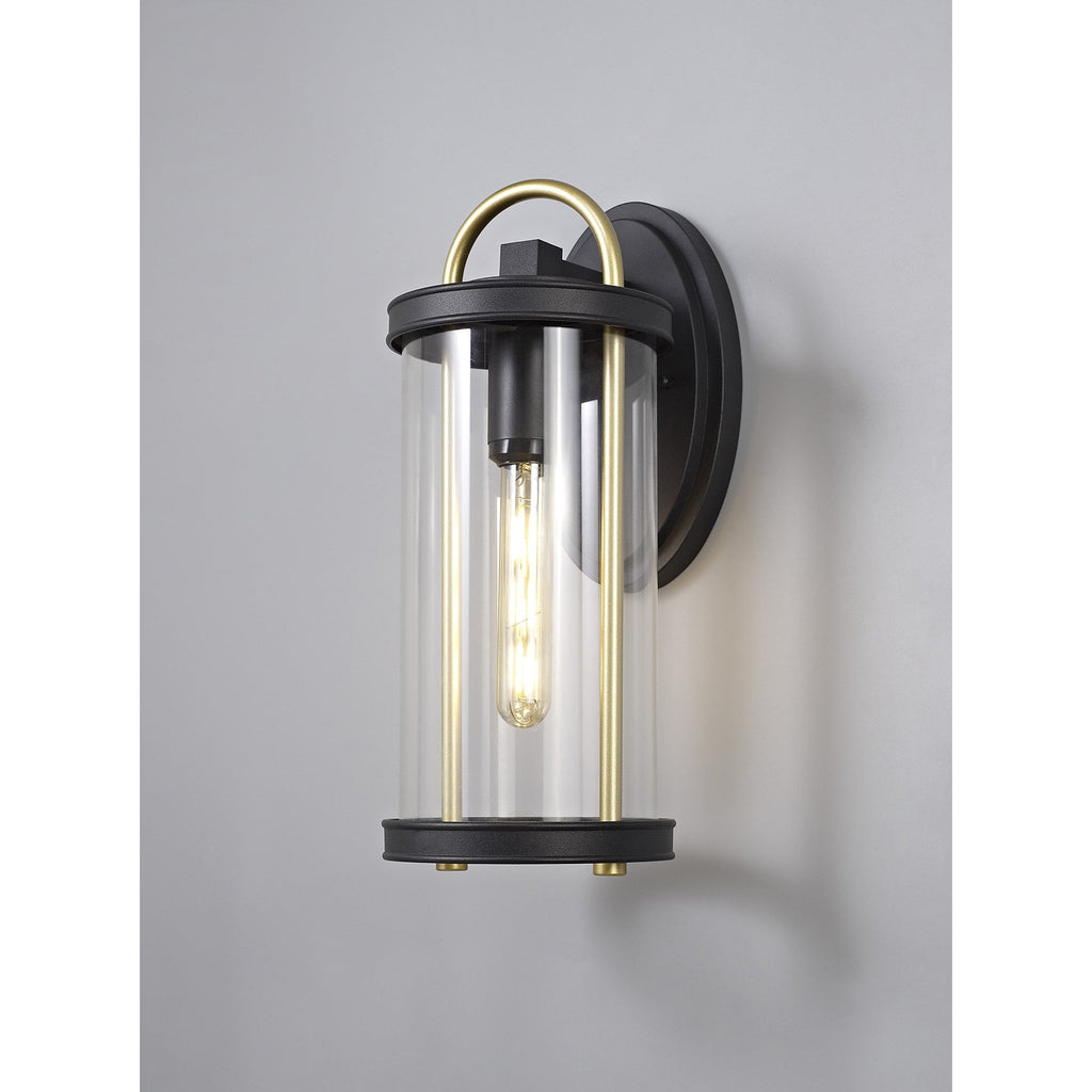 NL75839 Gast Outdoor Large Wall Lamp 1 Light Black & Gold/Clear Glass