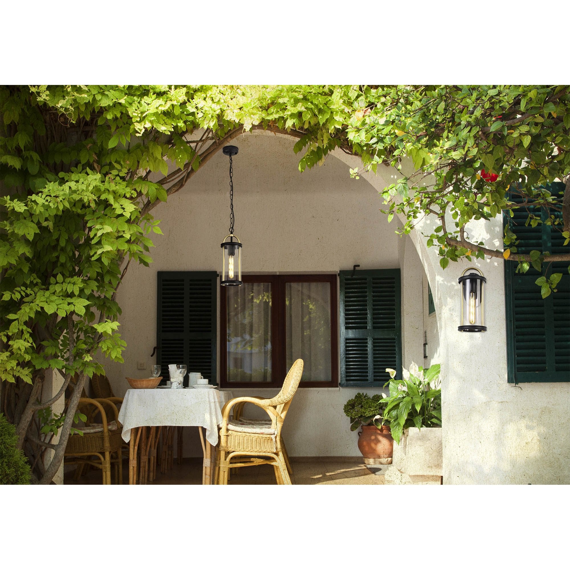 NL75839 Gast Outdoor Large Wall Lamp 1 Light Black & Gold/Clear Glass