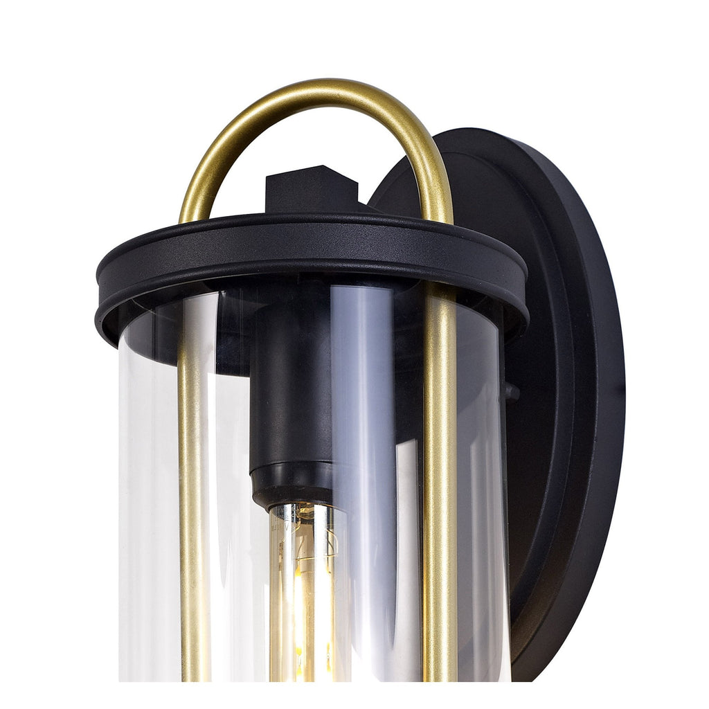 NL75839 Gast Outdoor Large Wall Lamp 1 Light Black & Gold/Clear Glass