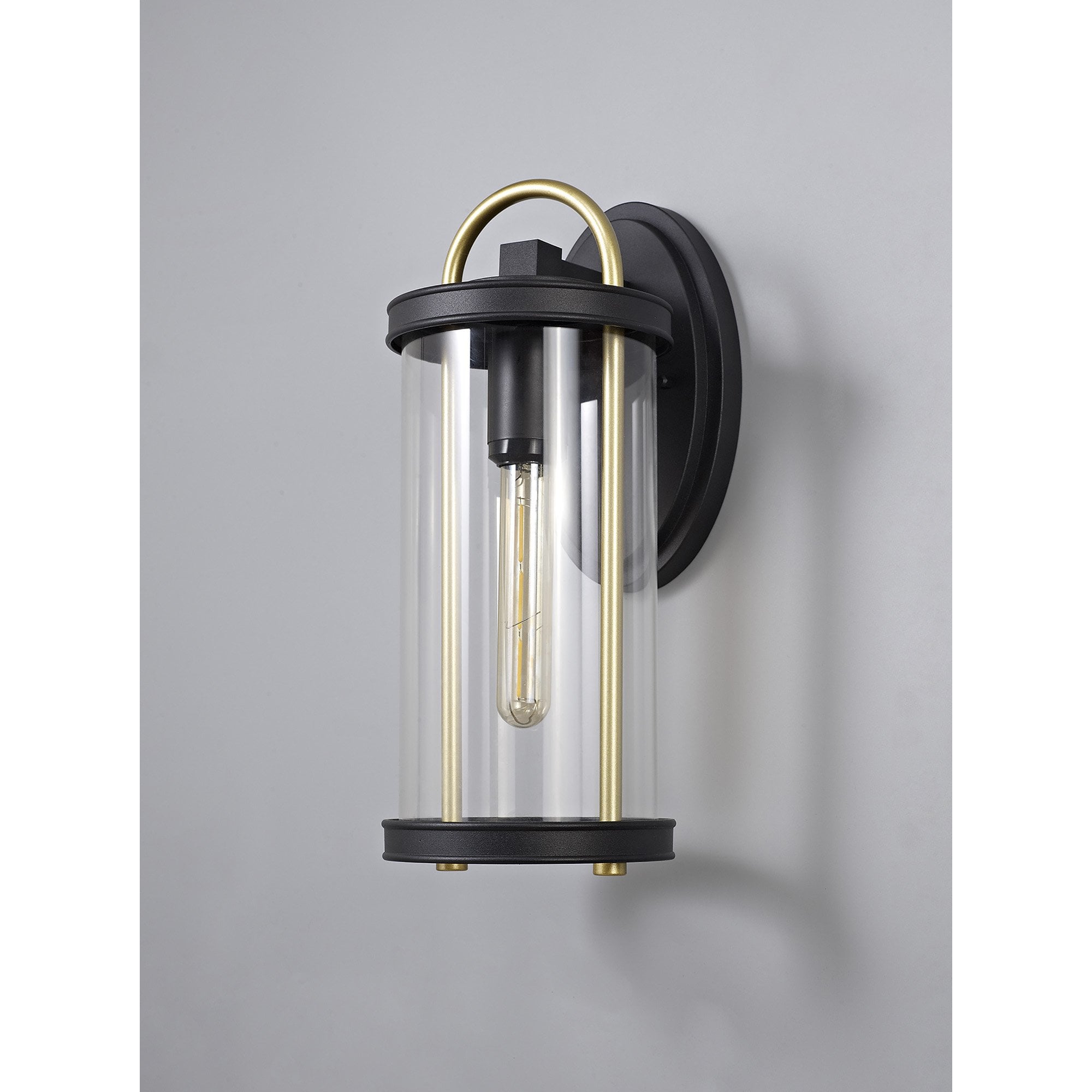 NL75839 Gast Outdoor Large Wall Lamp 1 Light Black & Gold/Clear Glass