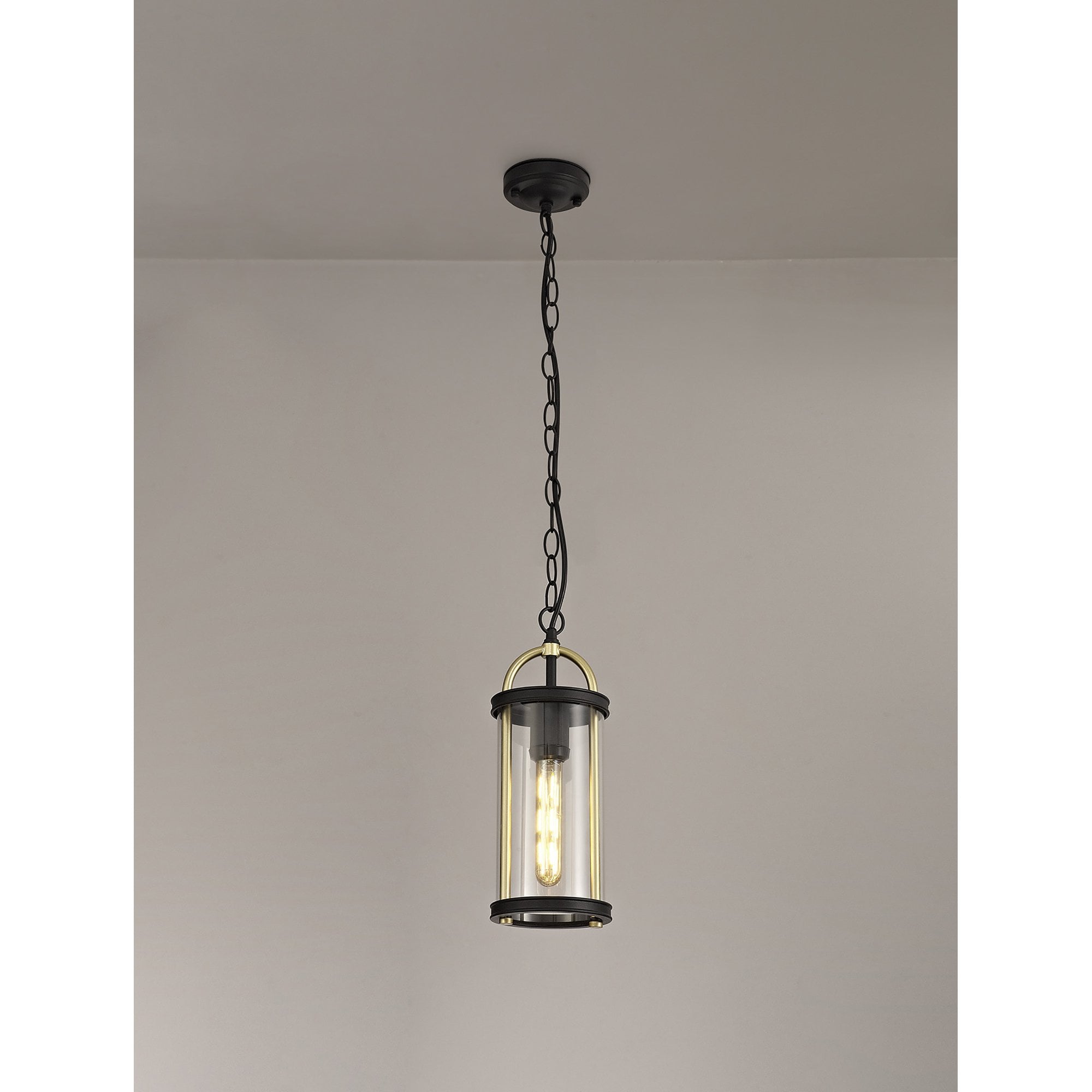 NL75849 Gast Outdoor Pendant 1 Light Black & Gold/Clear Glass