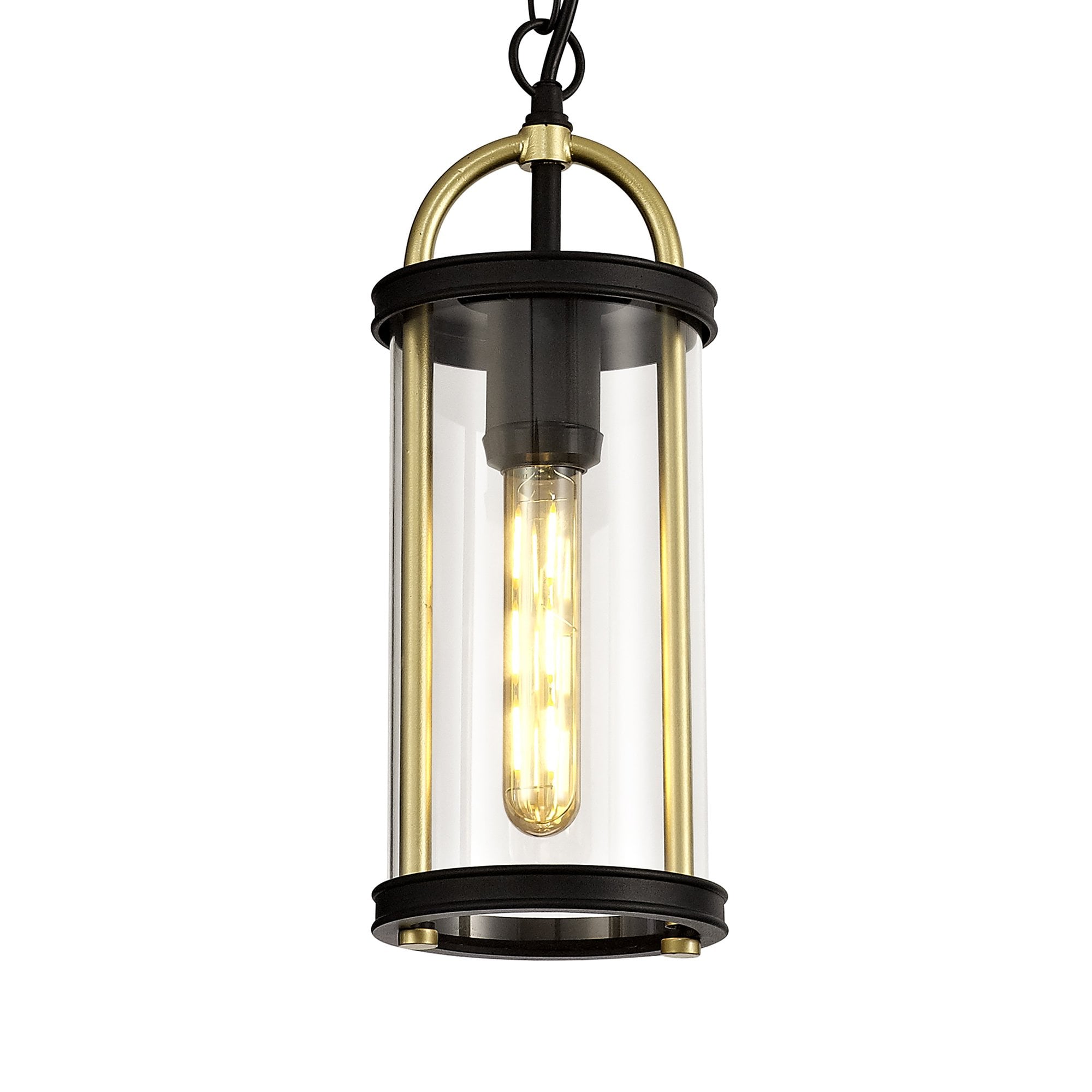 NL75849 Gast Outdoor Pendant 1 Light Black & Gold/Clear Glass