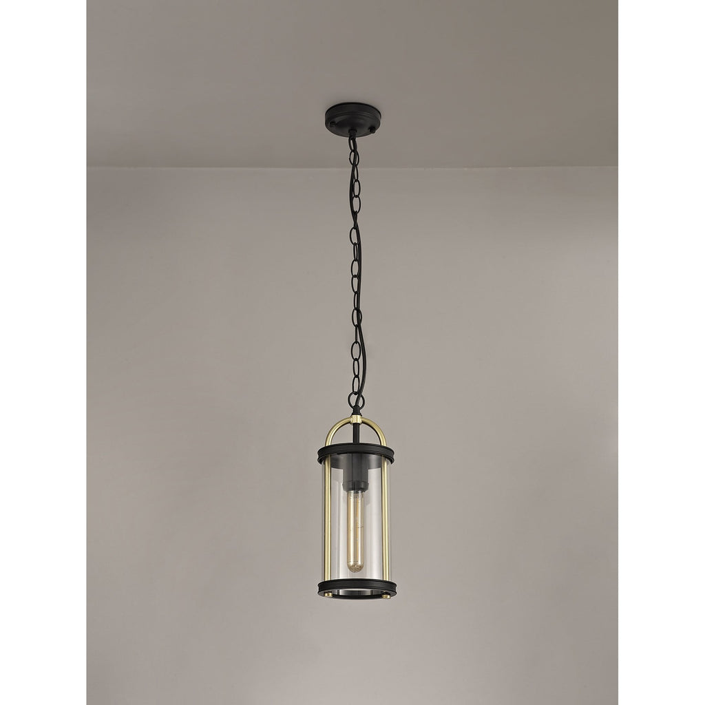 NL75849 Gast Outdoor Pendant 1 Light Black & Gold/Clear Glass