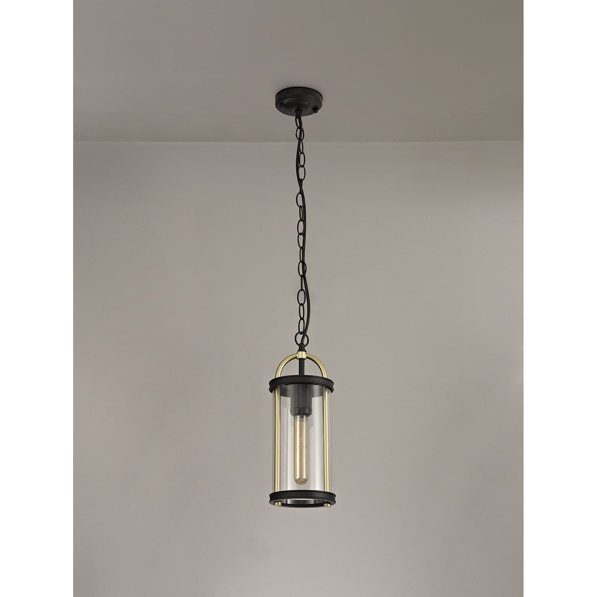 NL75849 Gast Outdoor Pendant 1 Light Black & Gold/Clear Glass