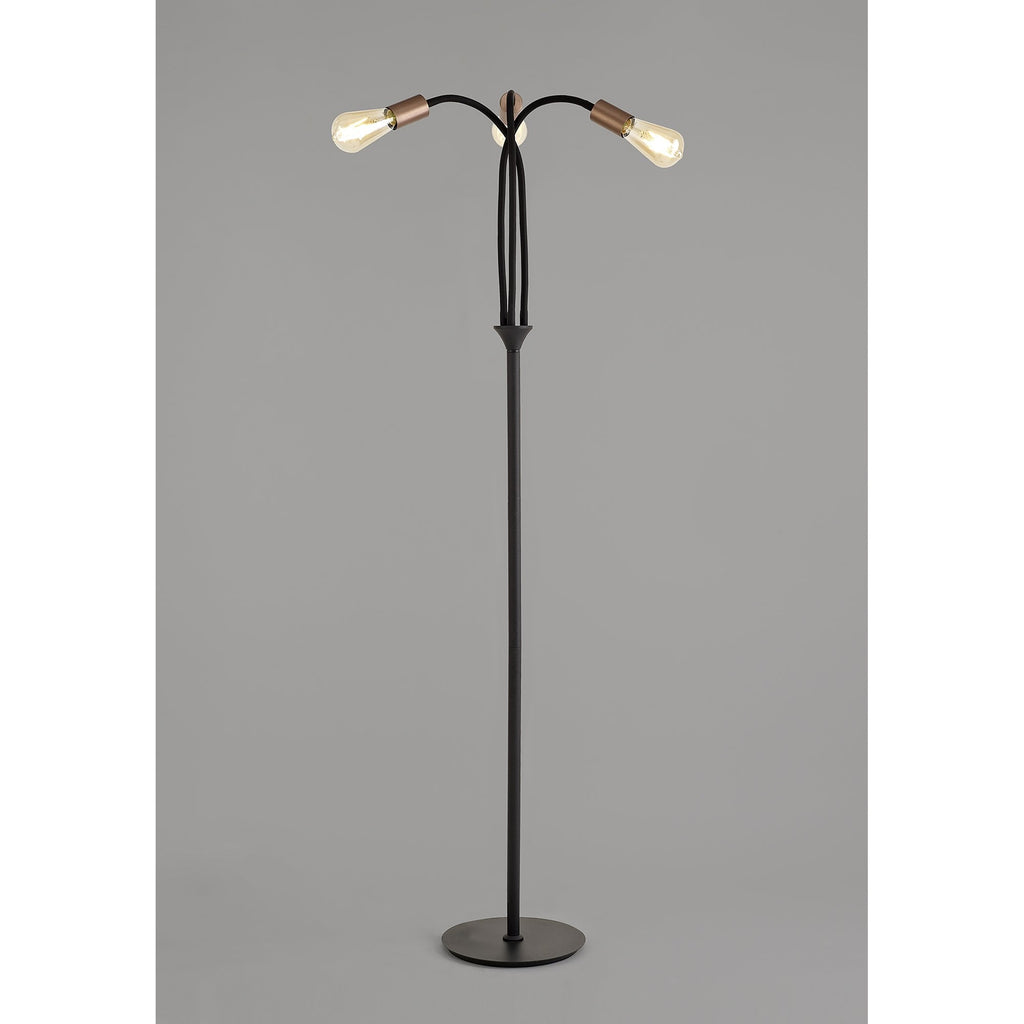 NL76499 Gino Flexible Floor Lamp 3 Light Satin Black/Brushed Copper