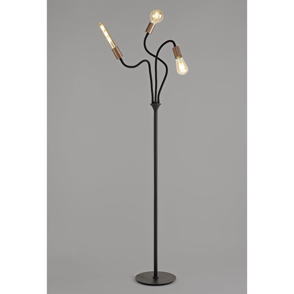 NL76499 Gino Flexible Floor Lamp 3 Light Satin Black/Brushed Copper