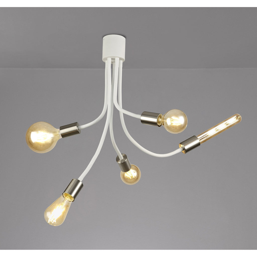 NL76539 Gino Flexible Ceiling 5 Light Satin White/Satin Nickel