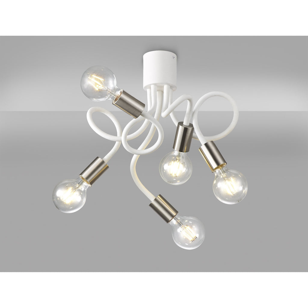 NL76539 Gino Flexible Ceiling 5 Light Satin White/Satin Nickel