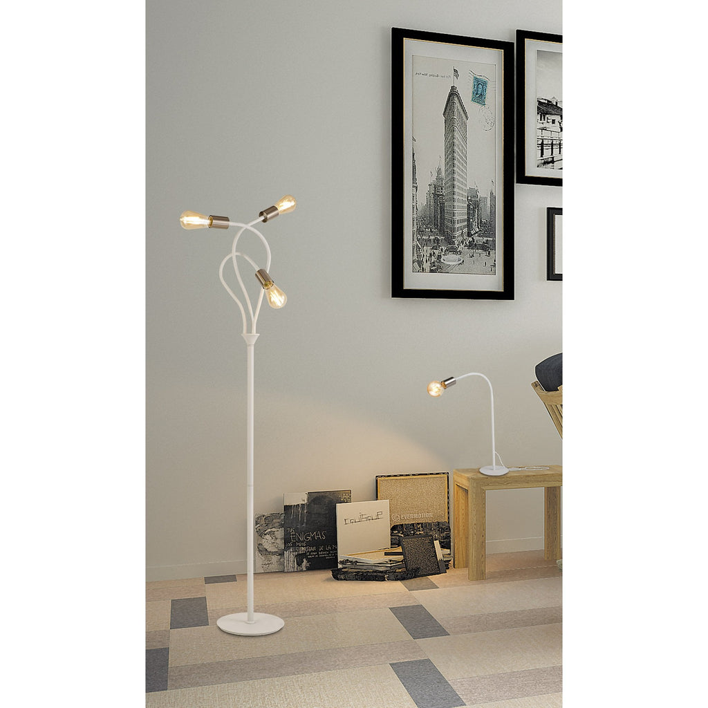 NL76569 Gino Flexible Floor Lamp 3 Light Satin White/Satin Nickel