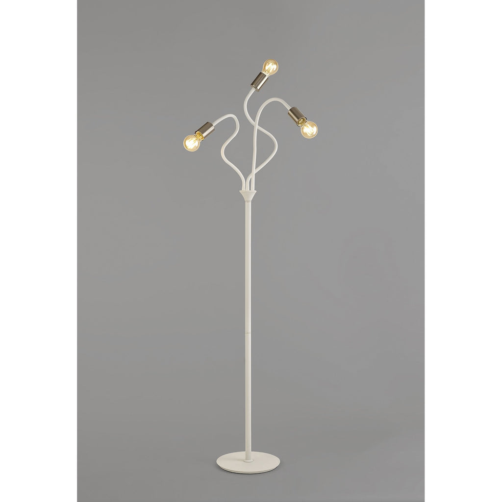 NL76569 Gino Flexible Floor Lamp 3 Light Satin White/Satin Nickel