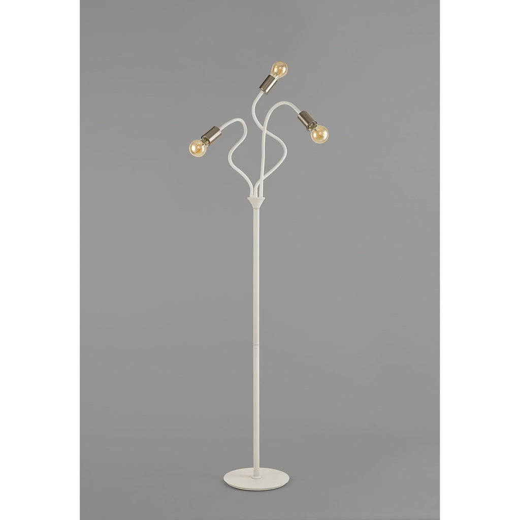 NL76569 Gino Flexible Floor Lamp 3 Light Satin White/Satin Nickel