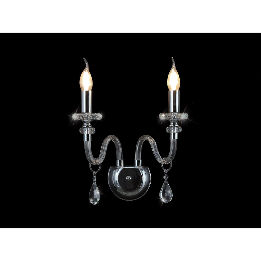NL74189 Glastonbury Wall Lamp 2 Light Polished Chrome/Clear Glass/Crystal