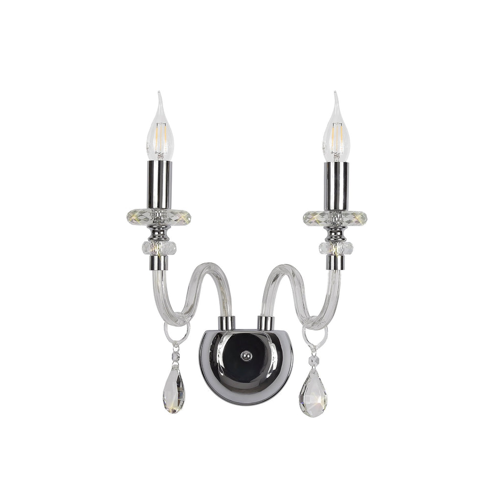 NL74189 Glastonbury Wall Lamp 2 Light Polished Chrome/Clear Glass/Crystal