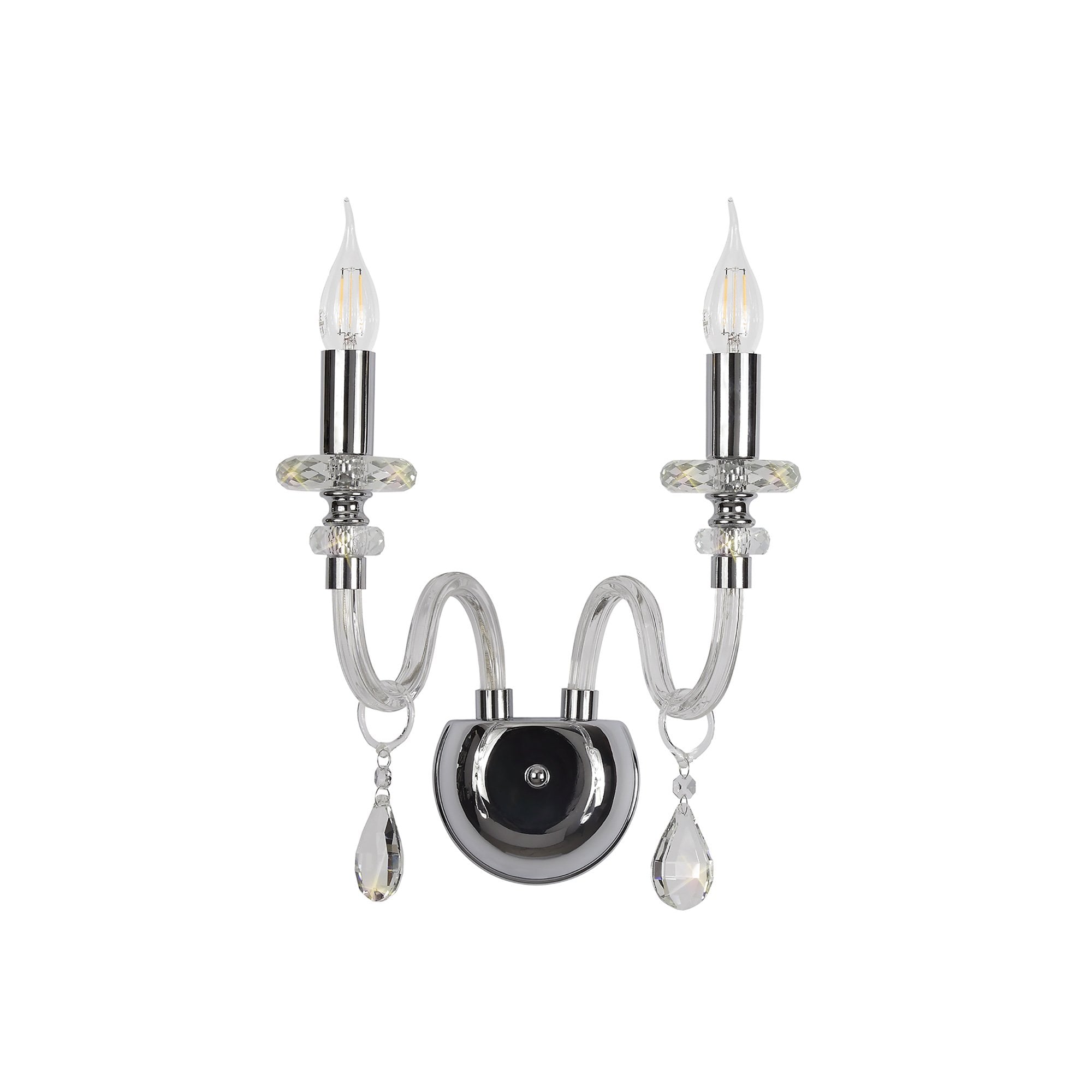 NL74189 Glastonbury Wall Lamp 2 Light Polished Chrome/Clear Glass/Crystal