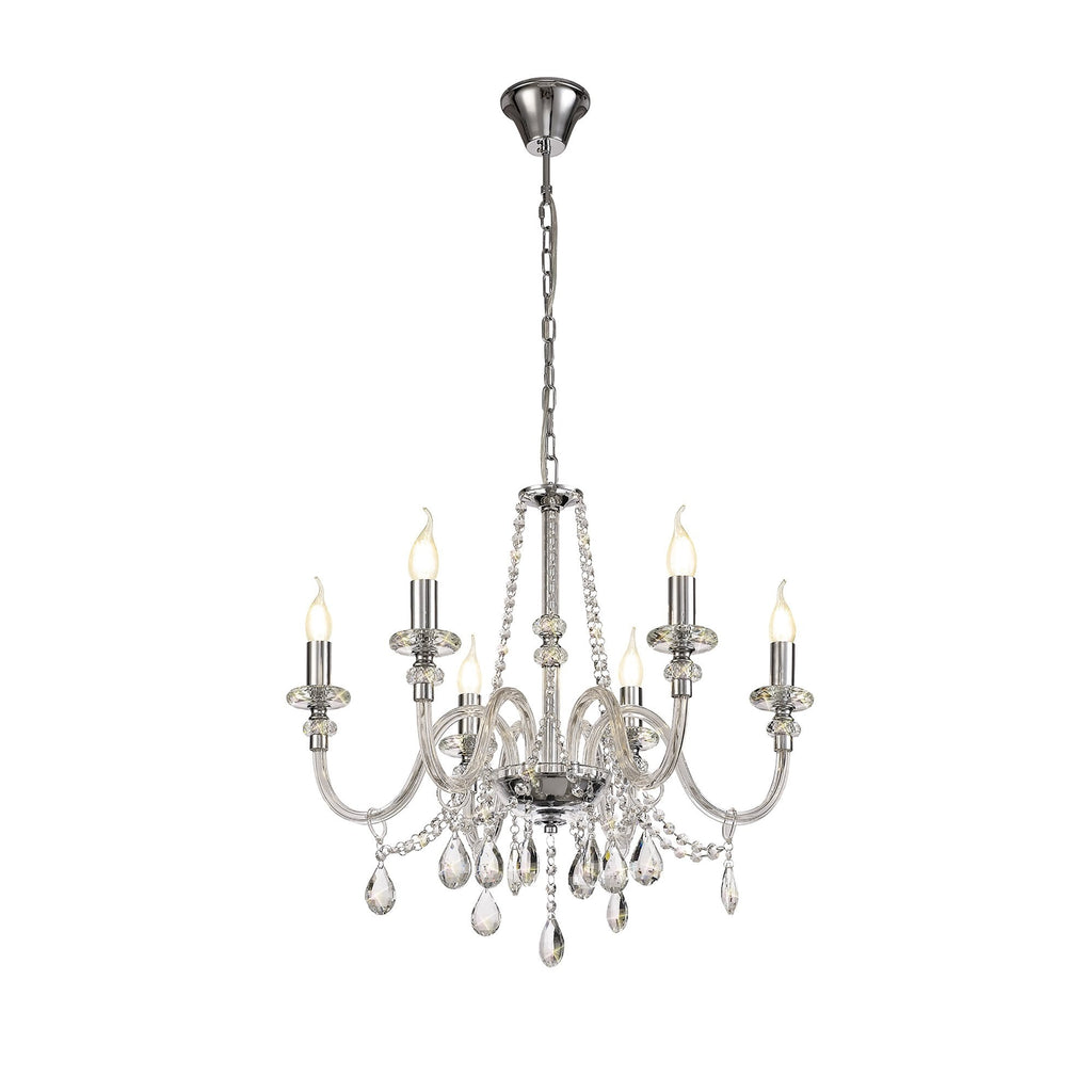 NL74209 Glastonbury Chandelier Pendant 6 Light Polished Chrome/Clear Glass/Crystal