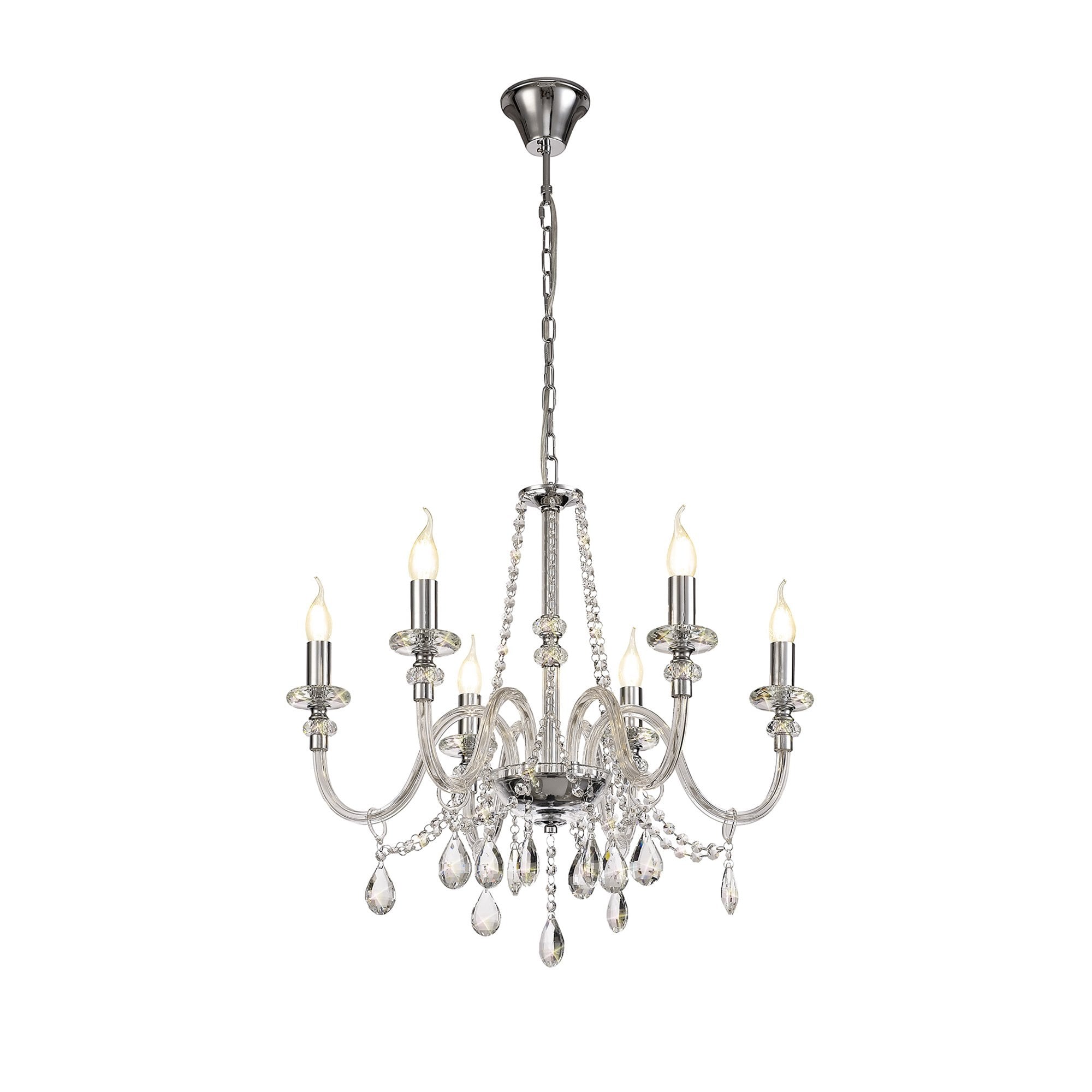 NL74209 Glastonbury Chandelier Pendant 6 Light Polished Chrome/Clear Glass/Crystal