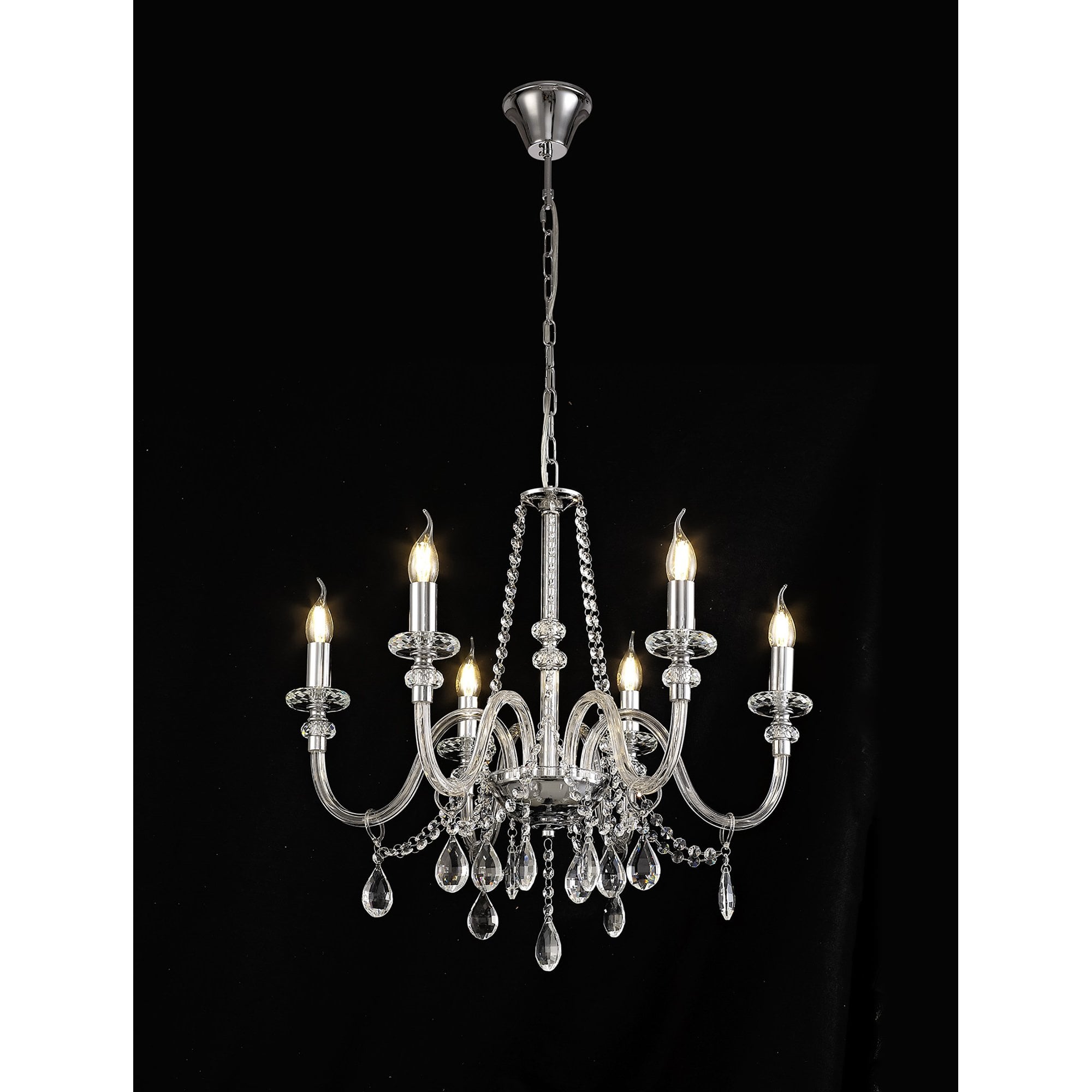 NL74209 Glastonbury Chandelier Pendant 6 Light Polished Chrome/Clear Glass/Crystal