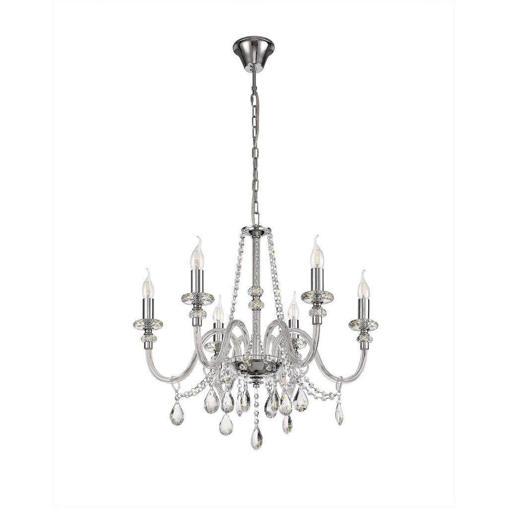 NL74209 Glastonbury Chandelier Pendant 6 Light Polished Chrome/Clear Glass/Crystal