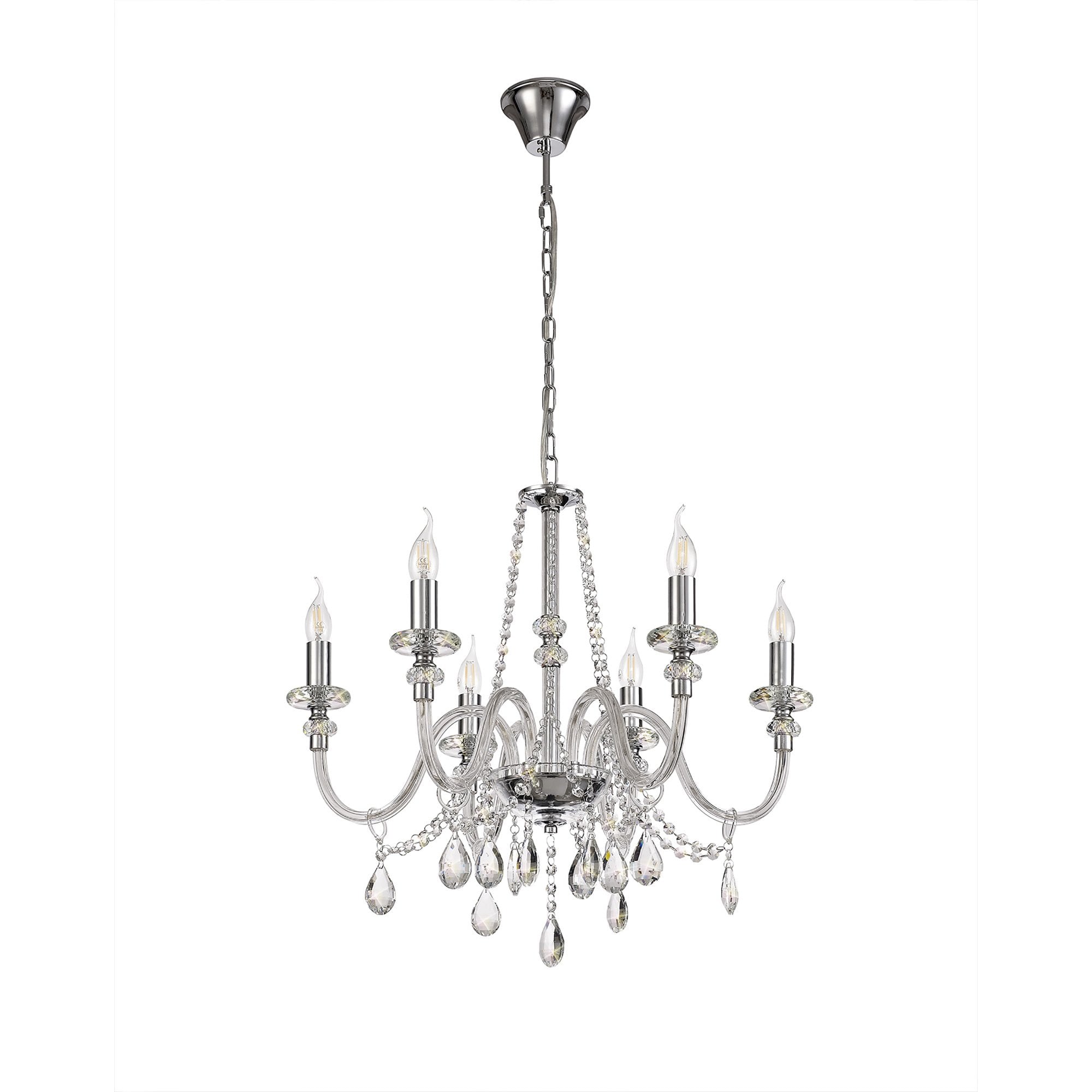 NL74209 Glastonbury Chandelier Pendant 6 Light Polished Chrome/Clear Glass/Crystal