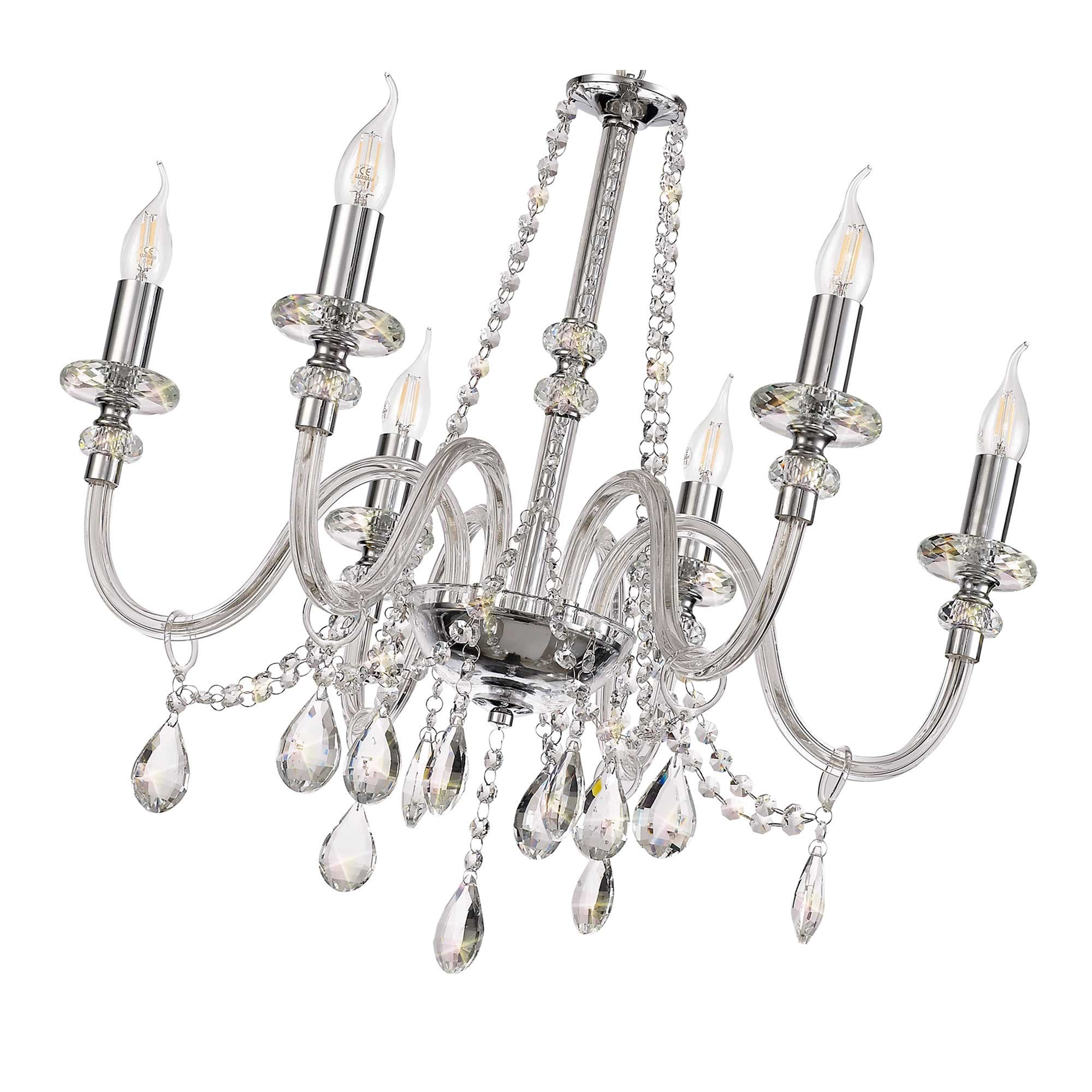 NL74209 Glastonbury Chandelier Pendant 6 Light Polished Chrome/Clear Glass/Crystal