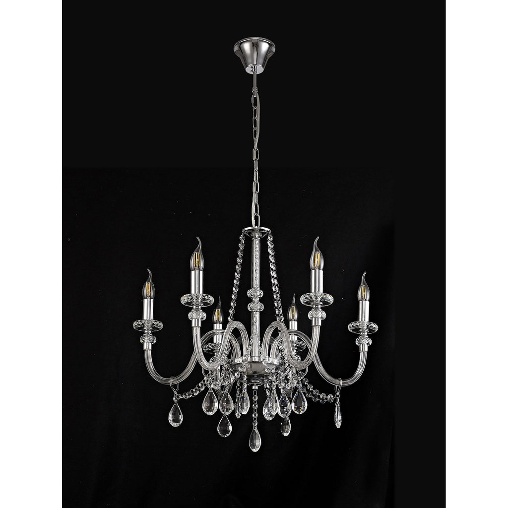 NL74209 Glastonbury Chandelier Pendant 6 Light Polished Chrome/Clear Glass/Crystal