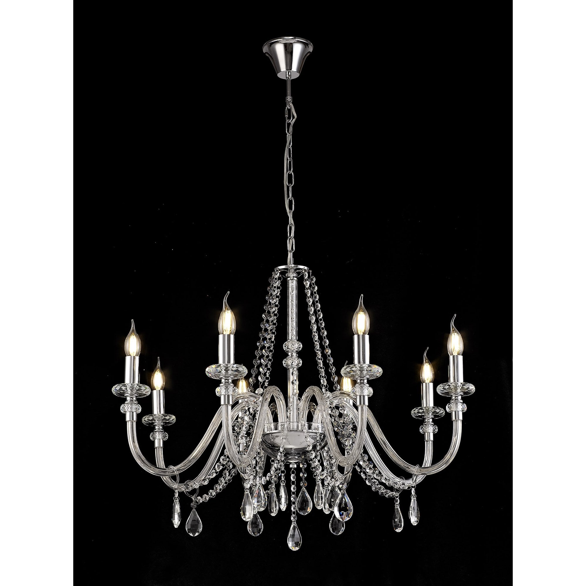 NL74219 Glastonbury Chandelier Pendant 8 Light Polished Chrome/Clear Glass/Crystal