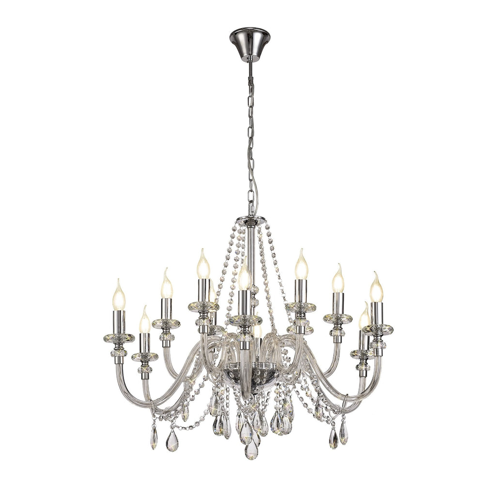 NL74229 Glastonbury Chandelier Pendant 12 Light Polished Chrome/Clear Glass/Crystal