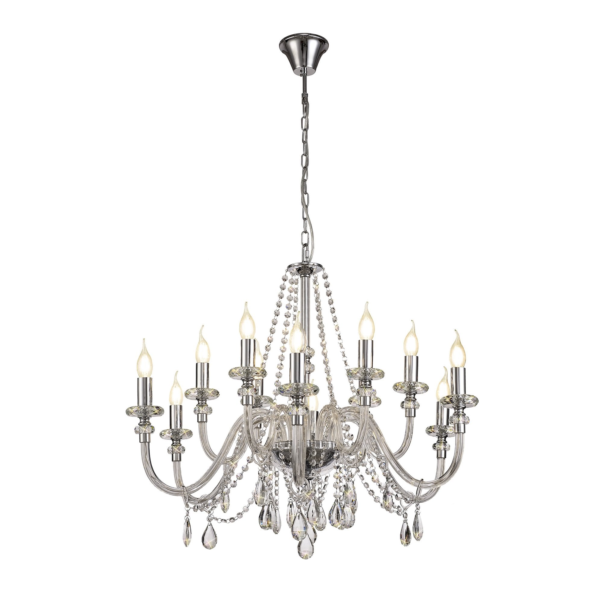 NL74229 Glastonbury Chandelier Pendant 12 Light Polished Chrome/Clear Glass/Crystal