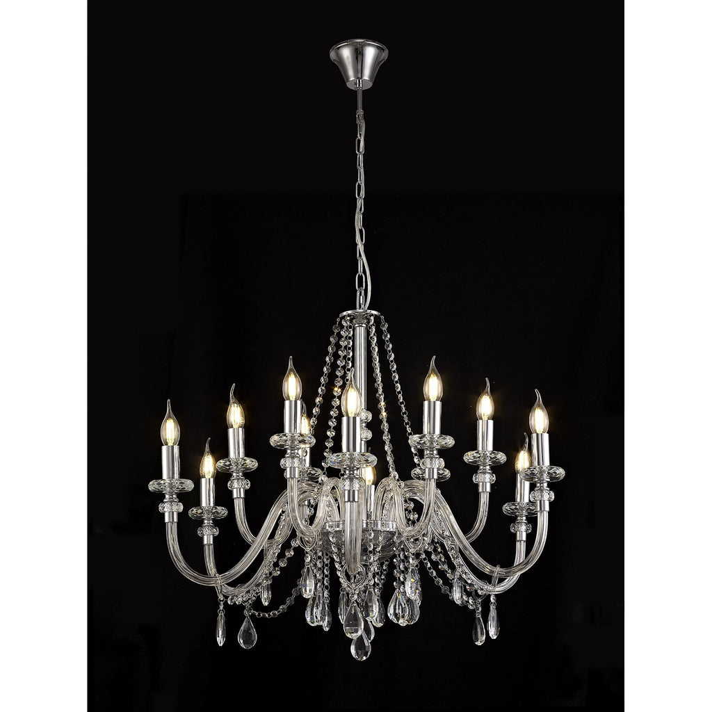 NL74229 Glastonbury Chandelier Pendant 12 Light Polished Chrome/Clear Glass/Crystal