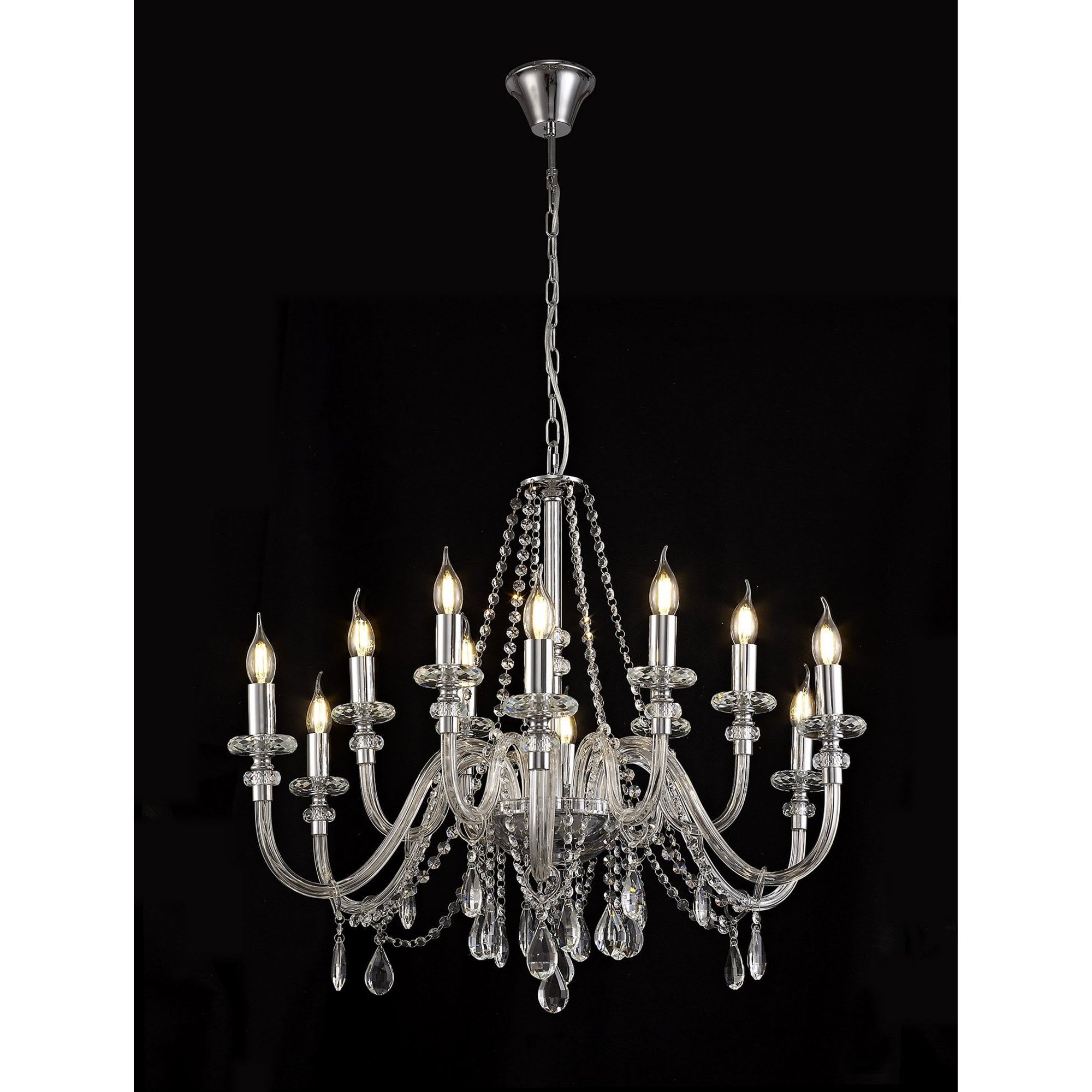 NL74229 Glastonbury Chandelier Pendant 12 Light Polished Chrome/Clear Glass/Crystal