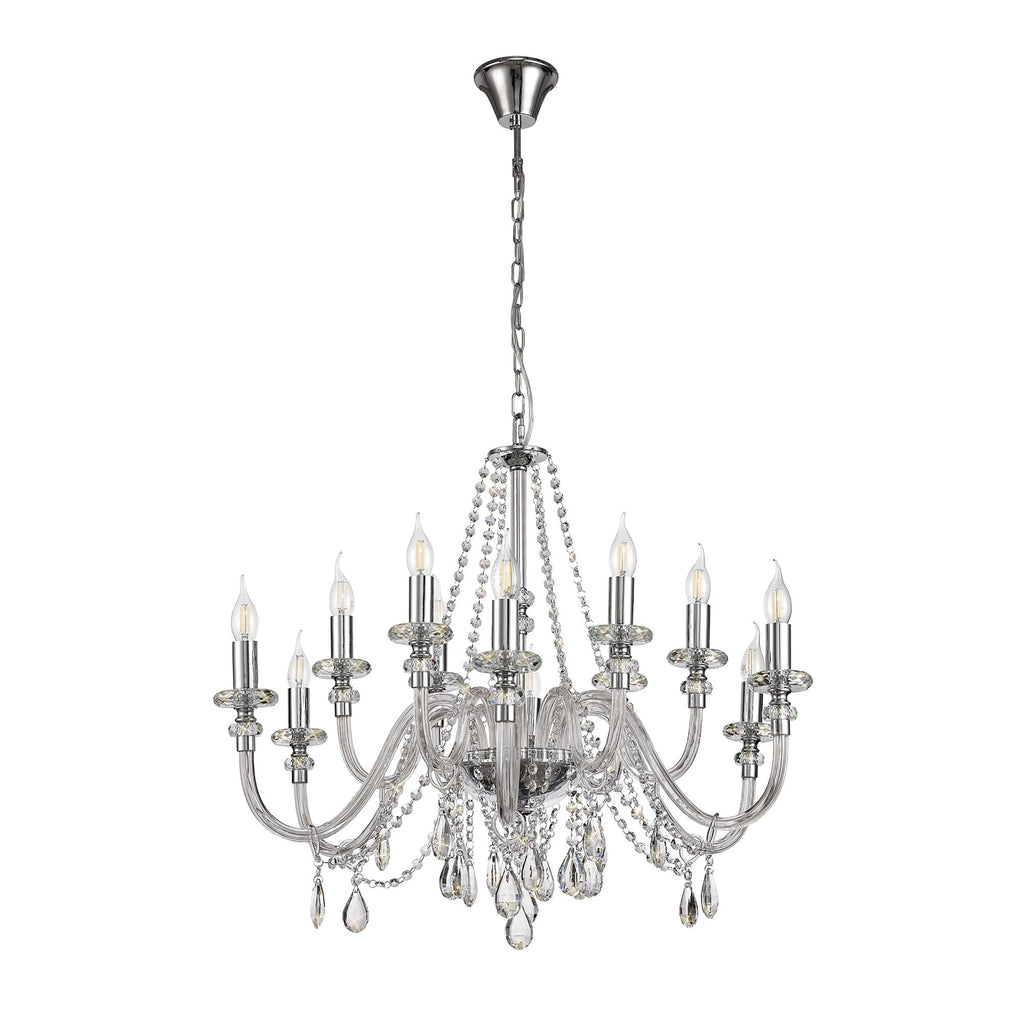 NL74229 Glastonbury Chandelier Pendant 12 Light Polished Chrome/Clear Glass/Crystal