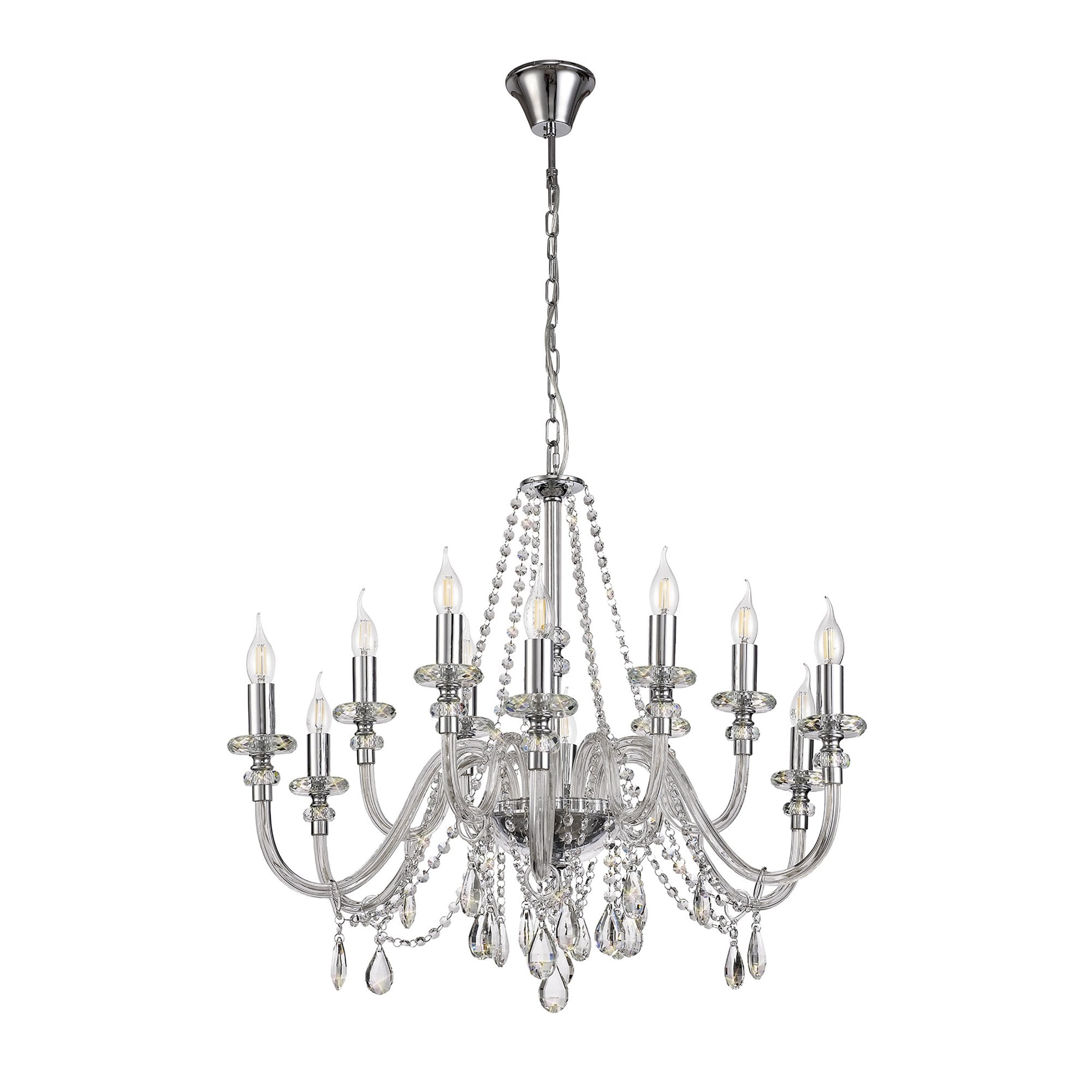 NL74229 Glastonbury Chandelier Pendant 12 Light Polished Chrome/Clear Glass/Crystal