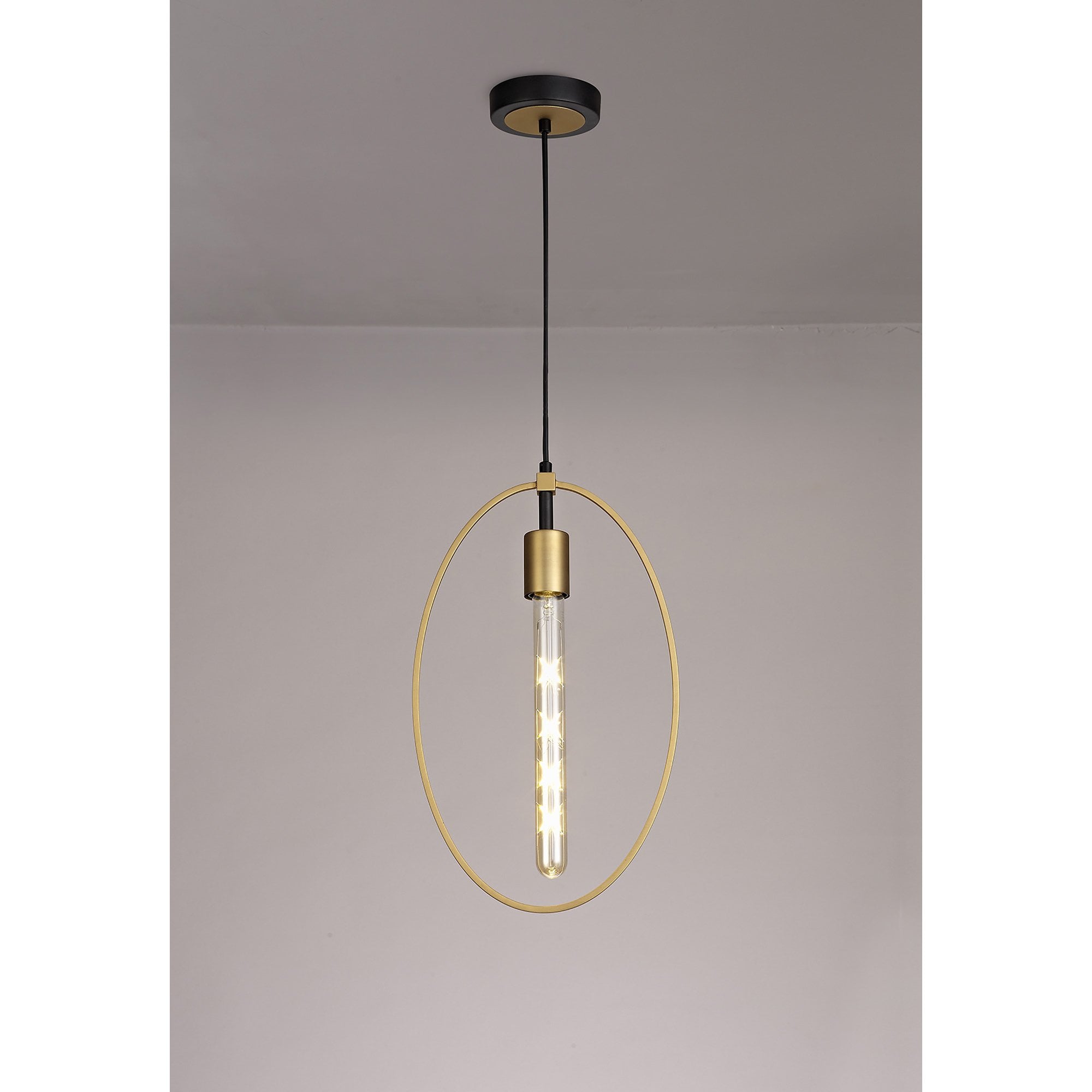 NL74119 Hava Single Large Circle Pendant Sand Gold/Matt Black