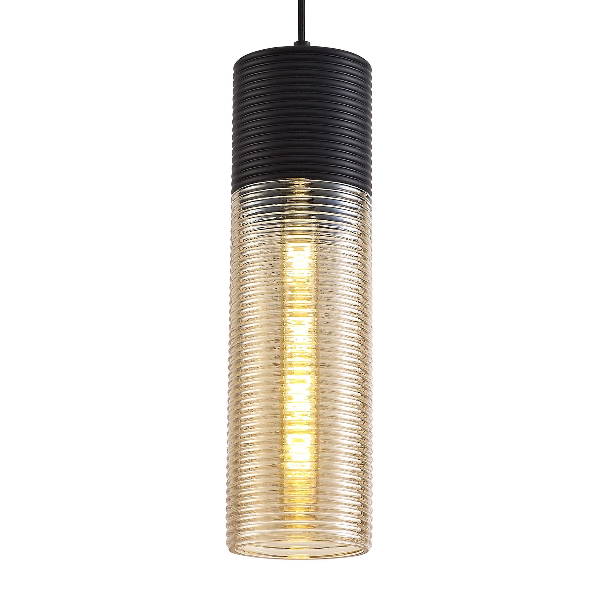 NL74049 Hedro Single Tube Pendant 1 Light Black/Amber Glass