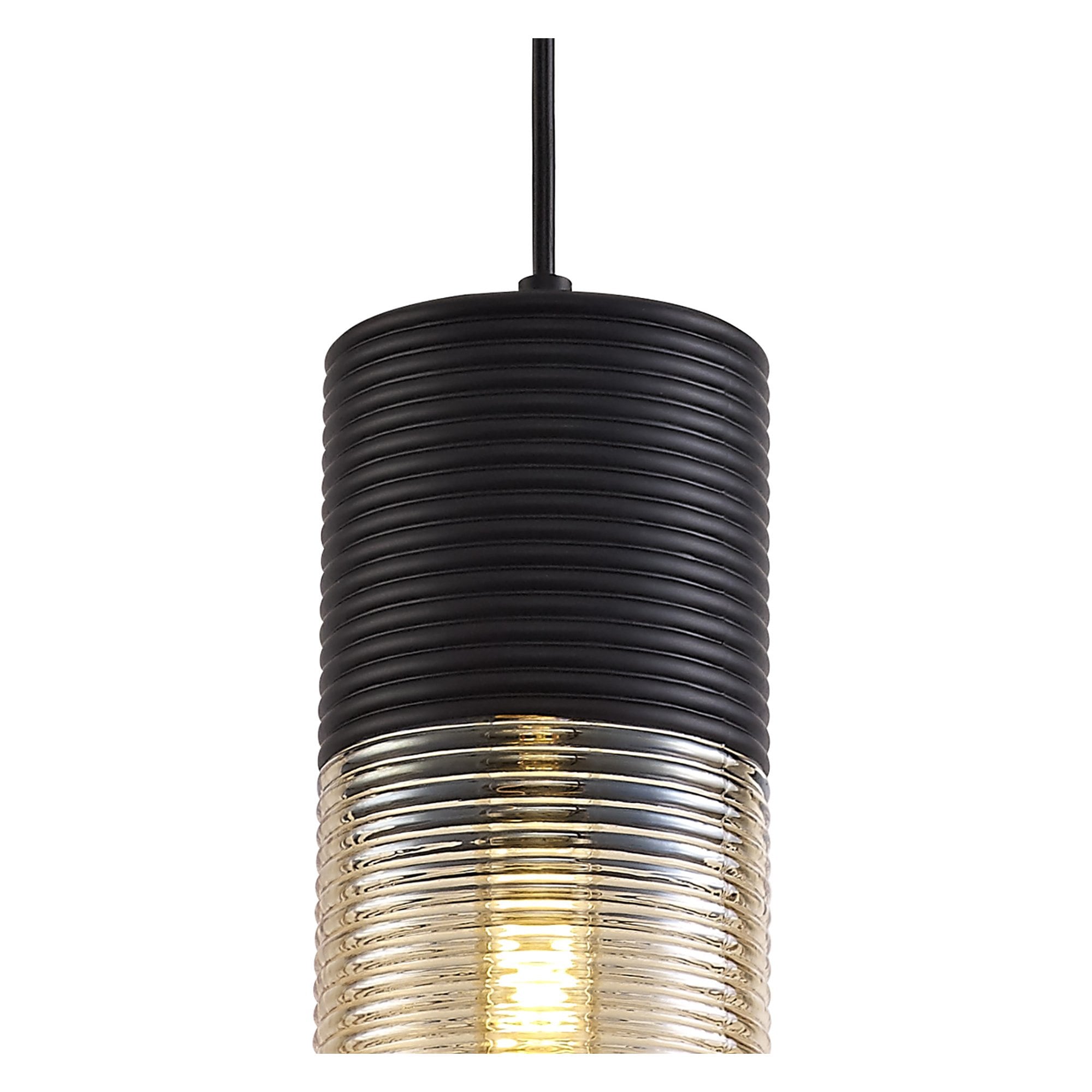 NL74049 Hedro Single Tube Pendant 1 Light Black/Amber Glass