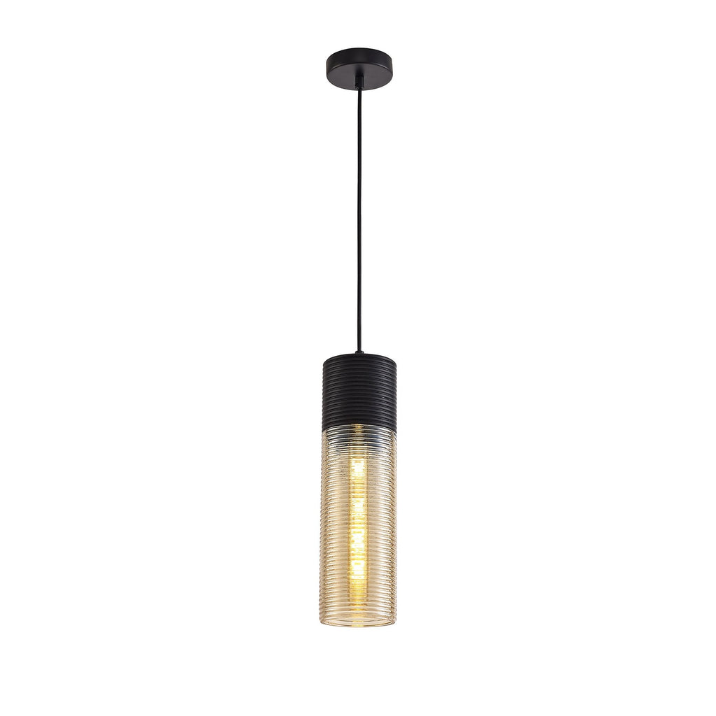 NL74049 Hedro Single Tube Pendant 1 Light Black/Amber Glass