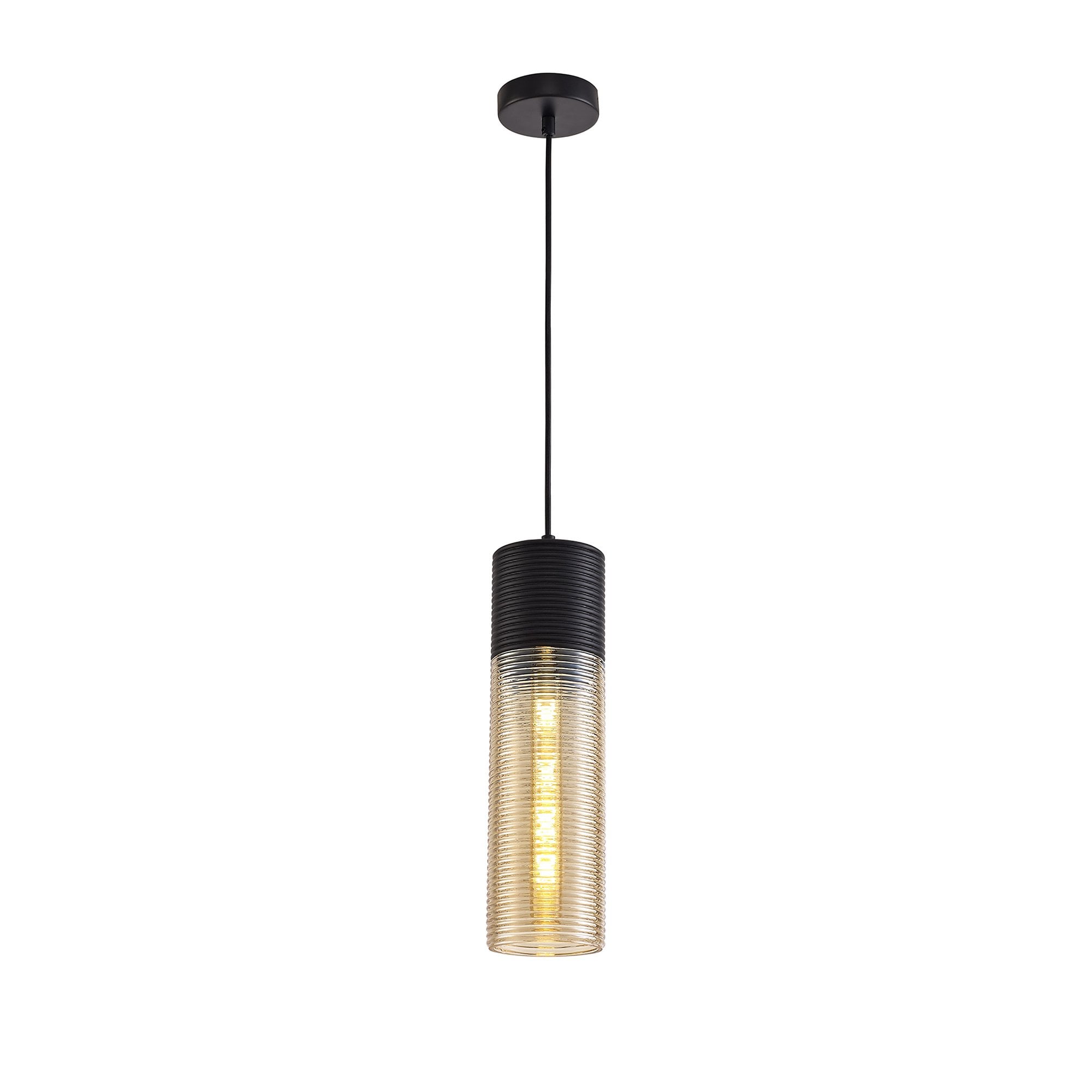 NL74049 Hedro Single Tube Pendant 1 Light Black/Amber Glass