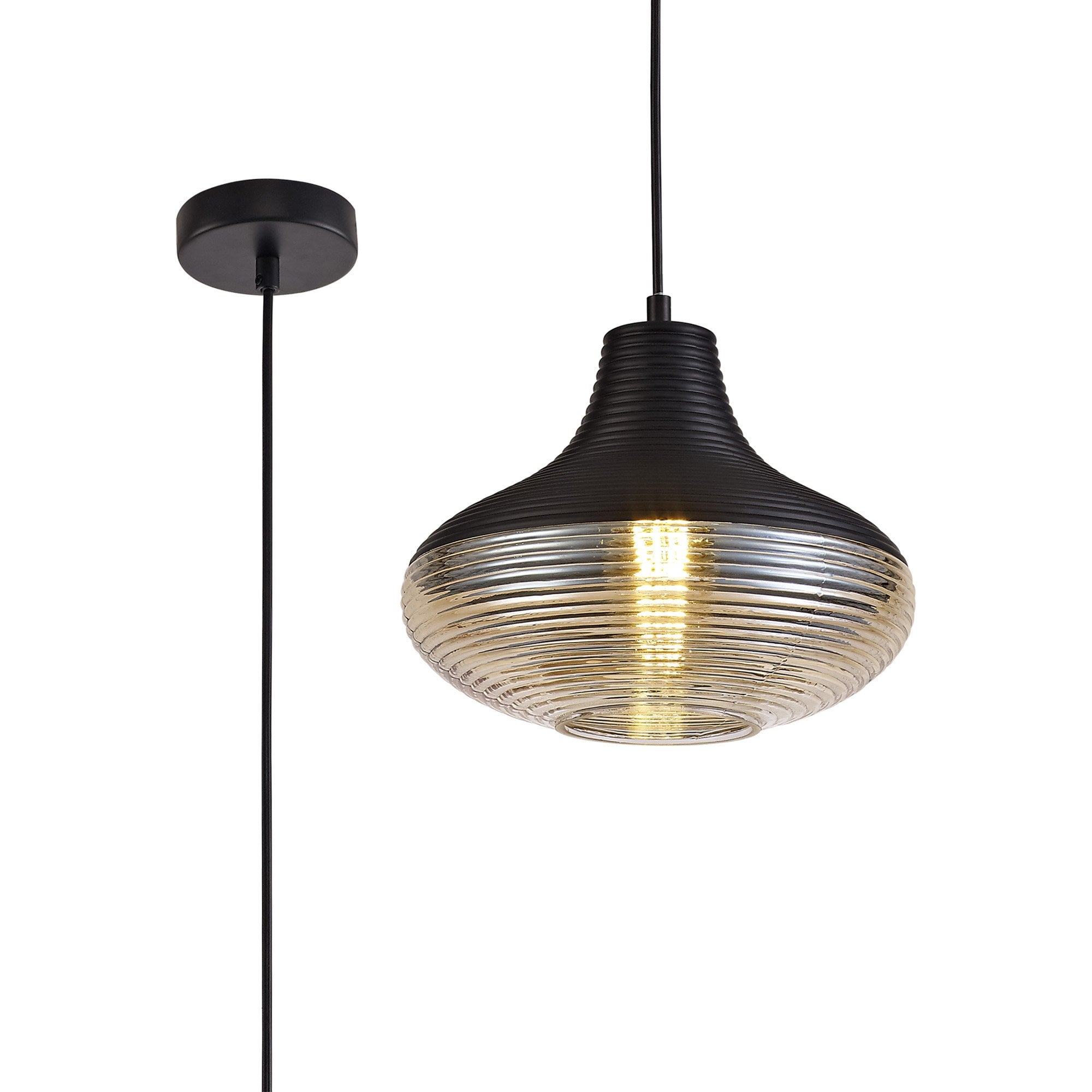 NL74059 Hedro Single Vase Pendant 1 Light Black/Amber Glass