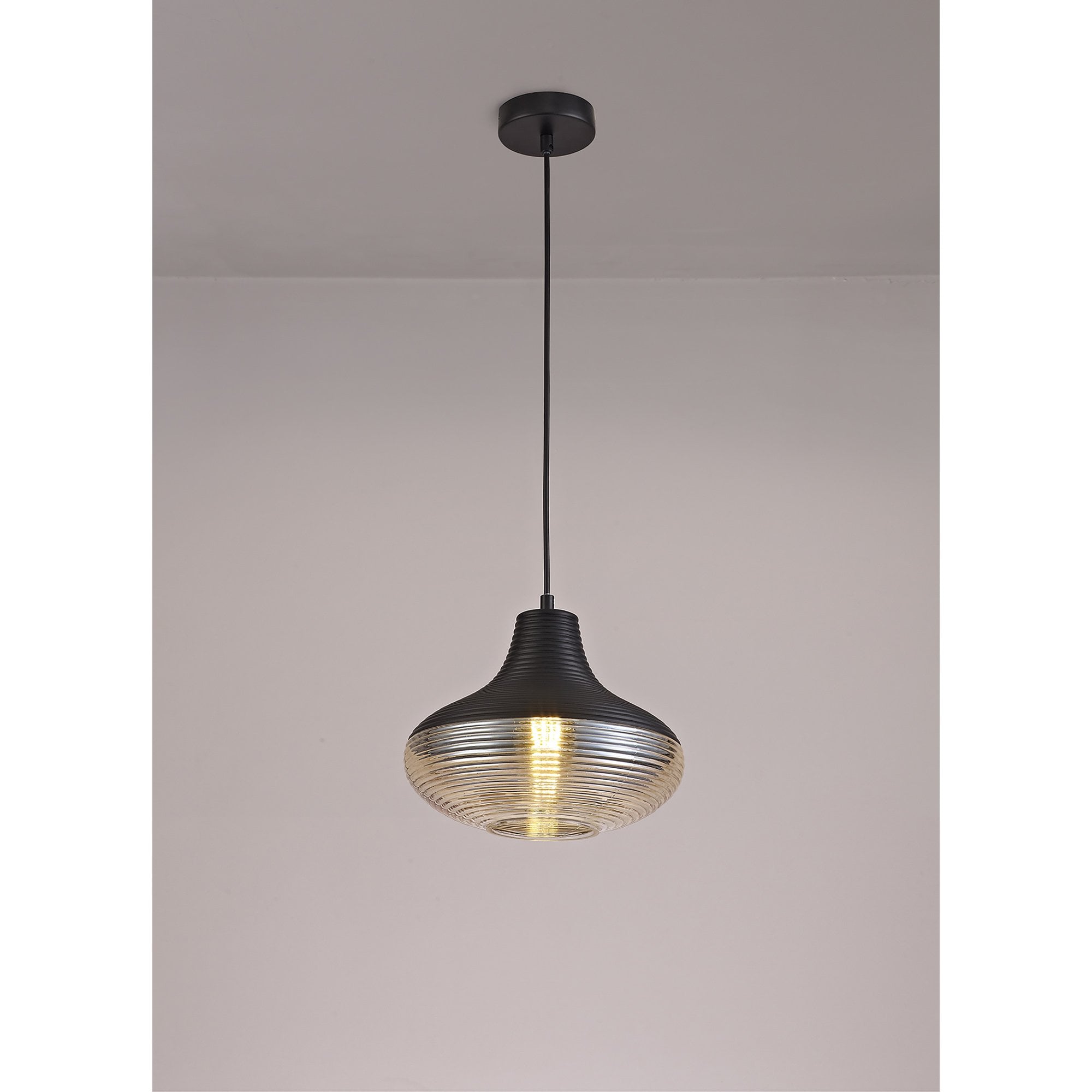 NL74059 Hedro Single Vase Pendant 1 Light Black/Amber Glass